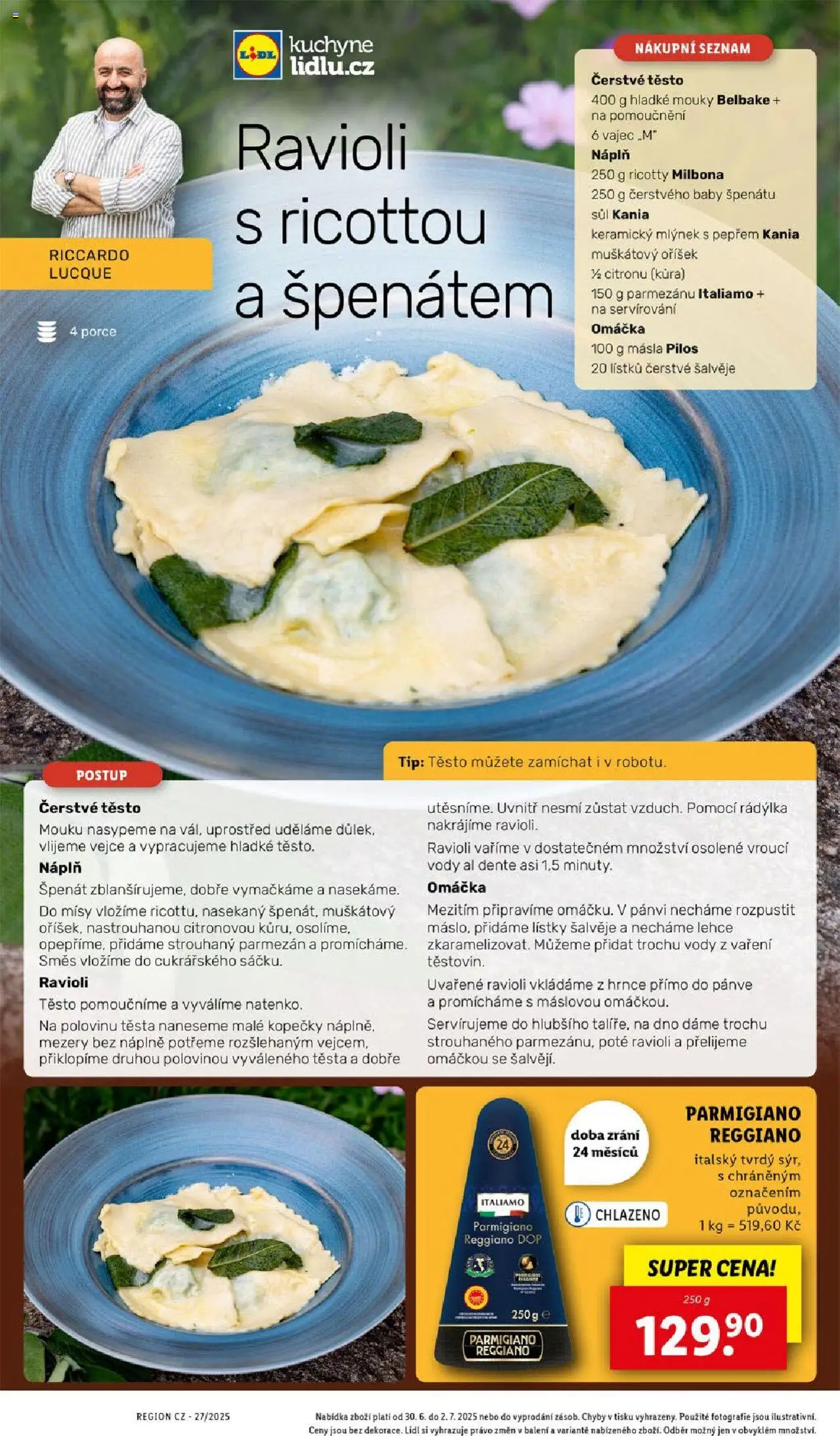 Lidl leták od 30.06.2025 | Strana: 52 | Produkty: Špenát, Parmigiano Reggiano, Kuchyně, Těsto