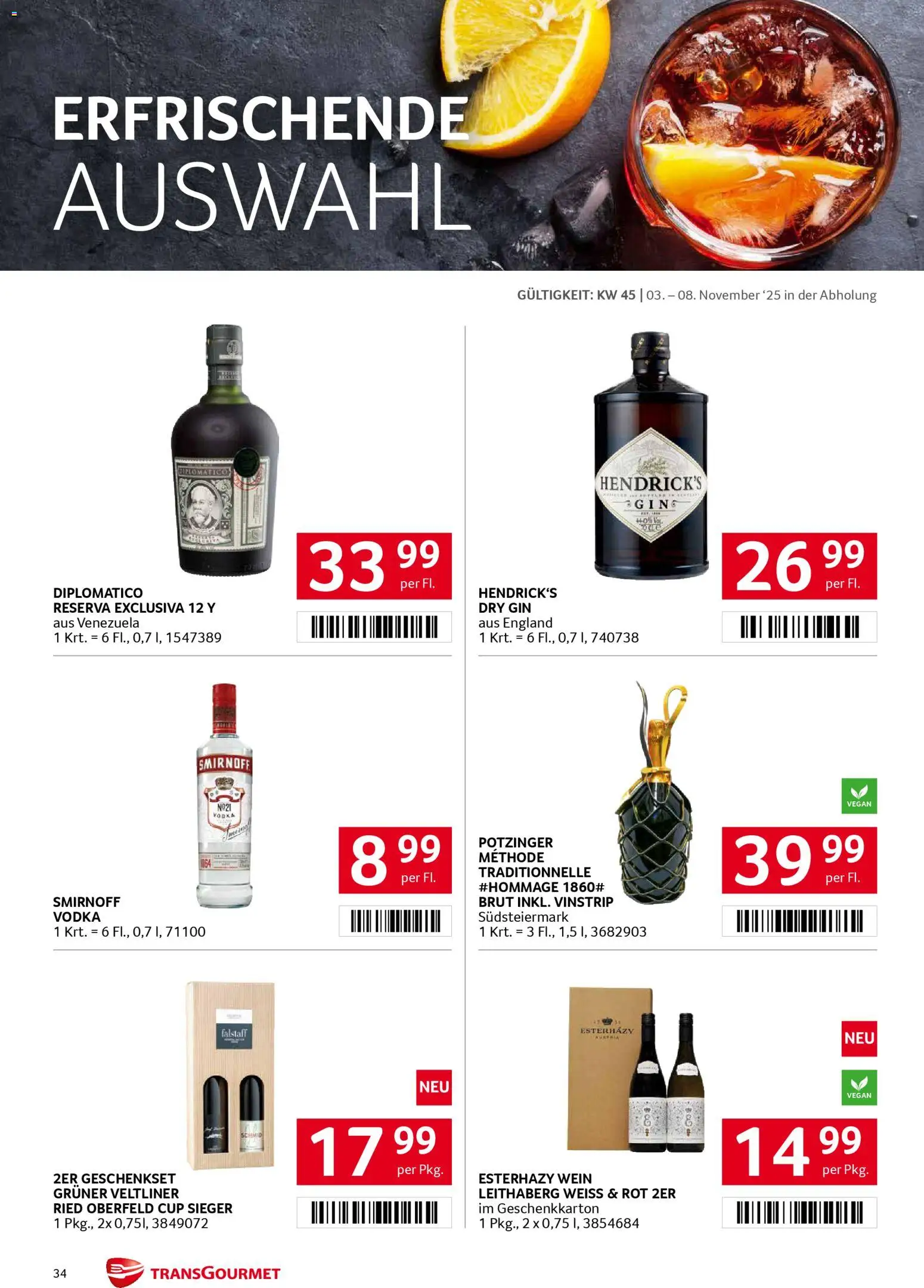 Transgourmet Flugblatt gültig ab 03.11.2025 | Seite: 34 | Produkte: Gin, Wein