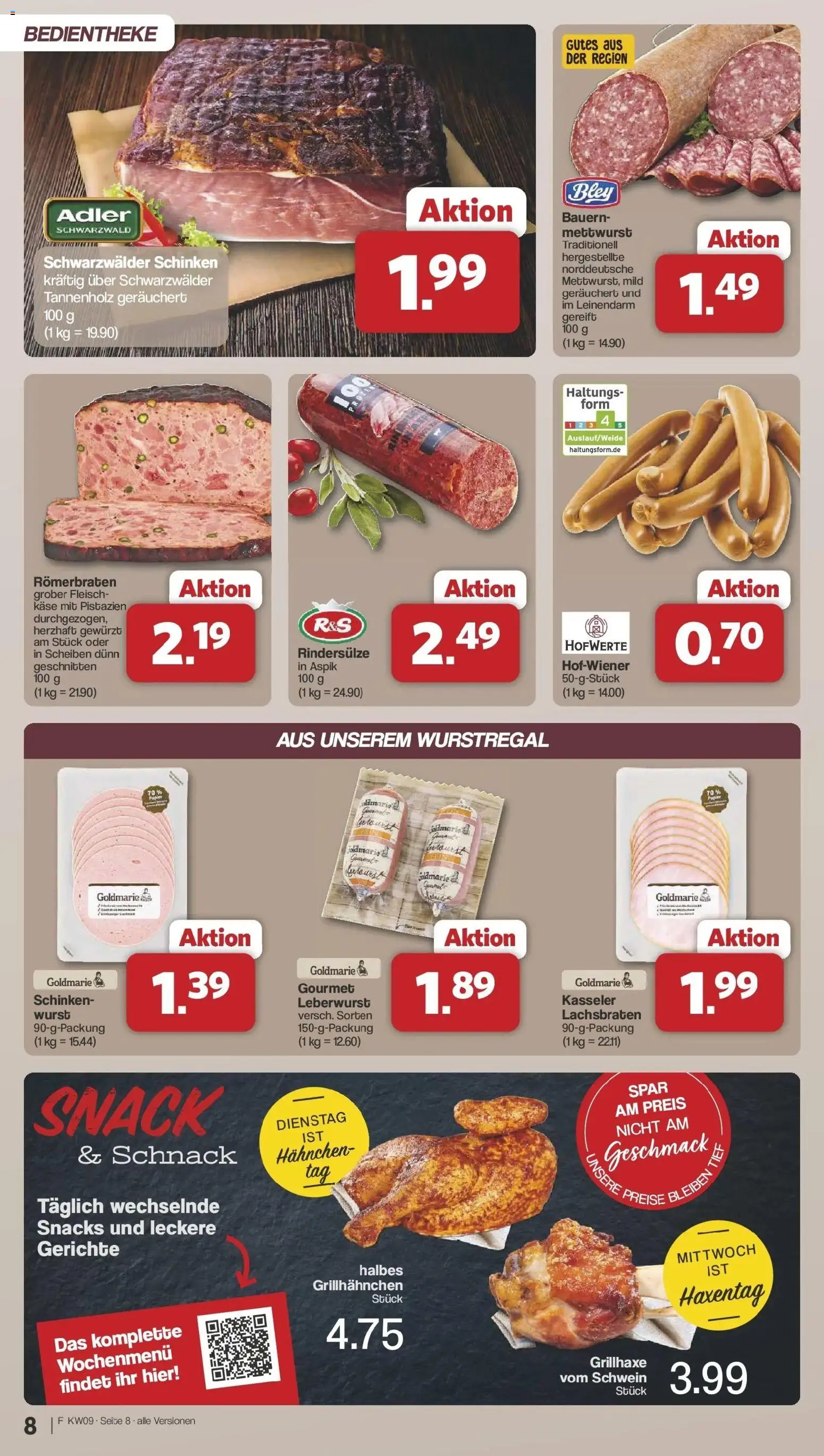 Famila Nordwest Wochenangebote – gültig ab 23.02.2026 | Seite: 8 | Produkte: Hahnchen, Käse, Pistazien, Wurst