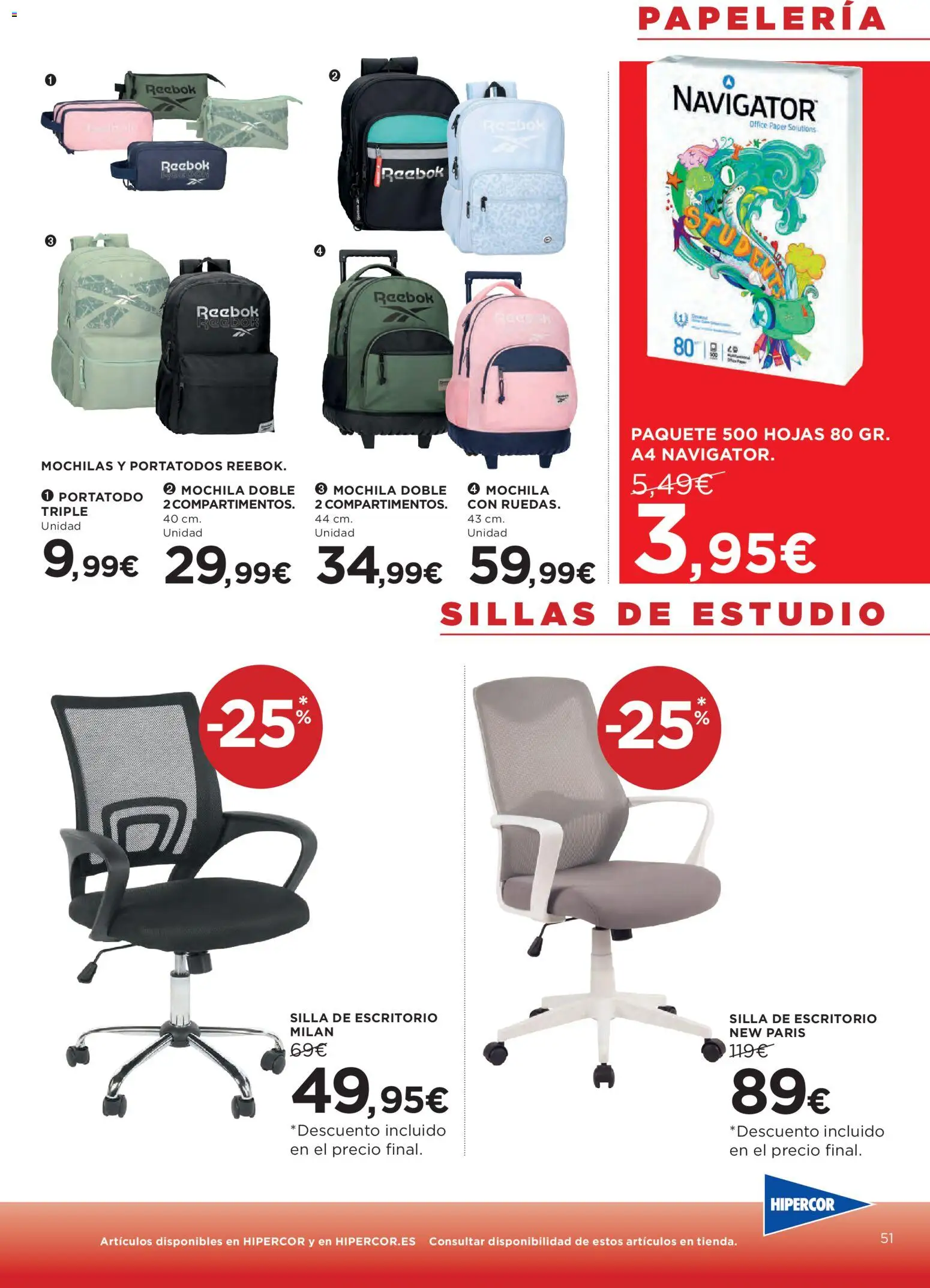 Hipercor catálogo │ válido desde el 26.02.2026 | Página: 51 | Productos: Mochila, Silla de escritorio, Silla
