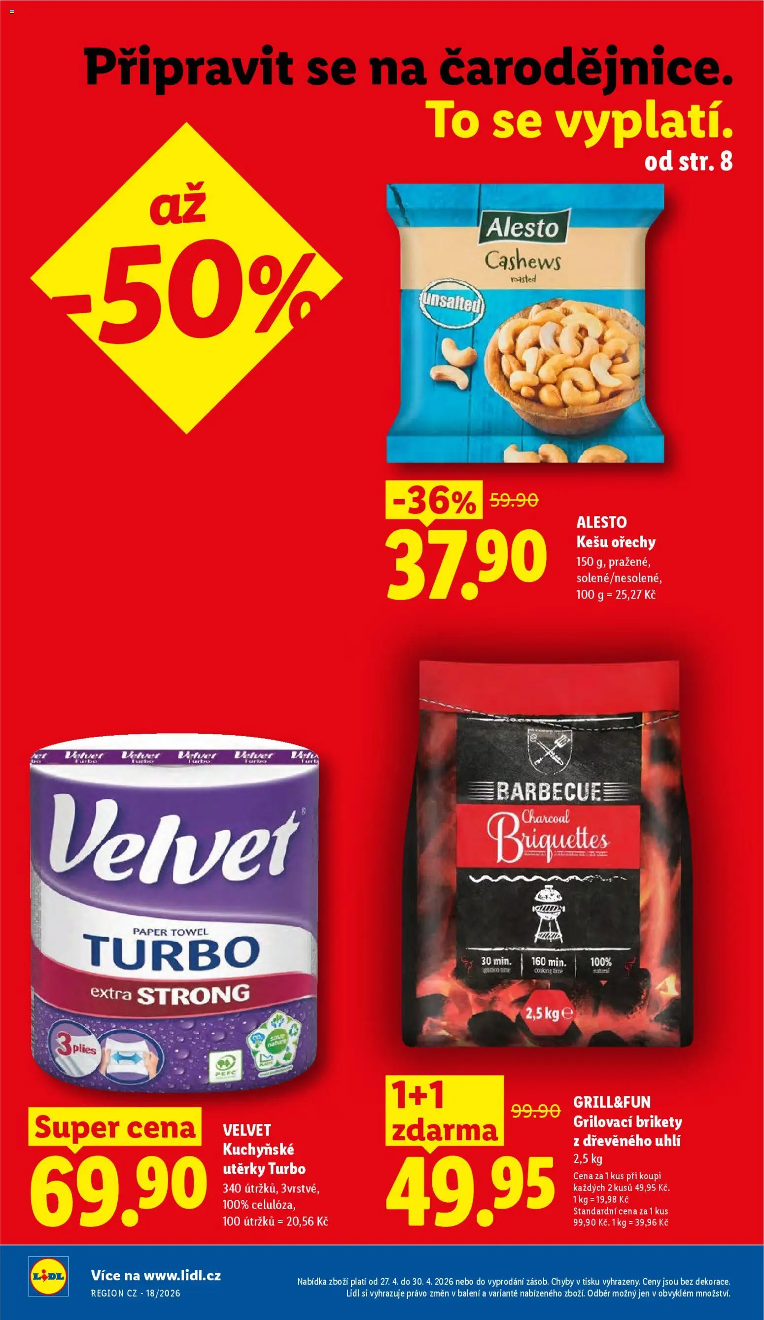 Lidl leták od 27.04.2026 | Strana: 2 | Produkty: Kešu, Kuchyňské utěrky, Ořechy, Brikety