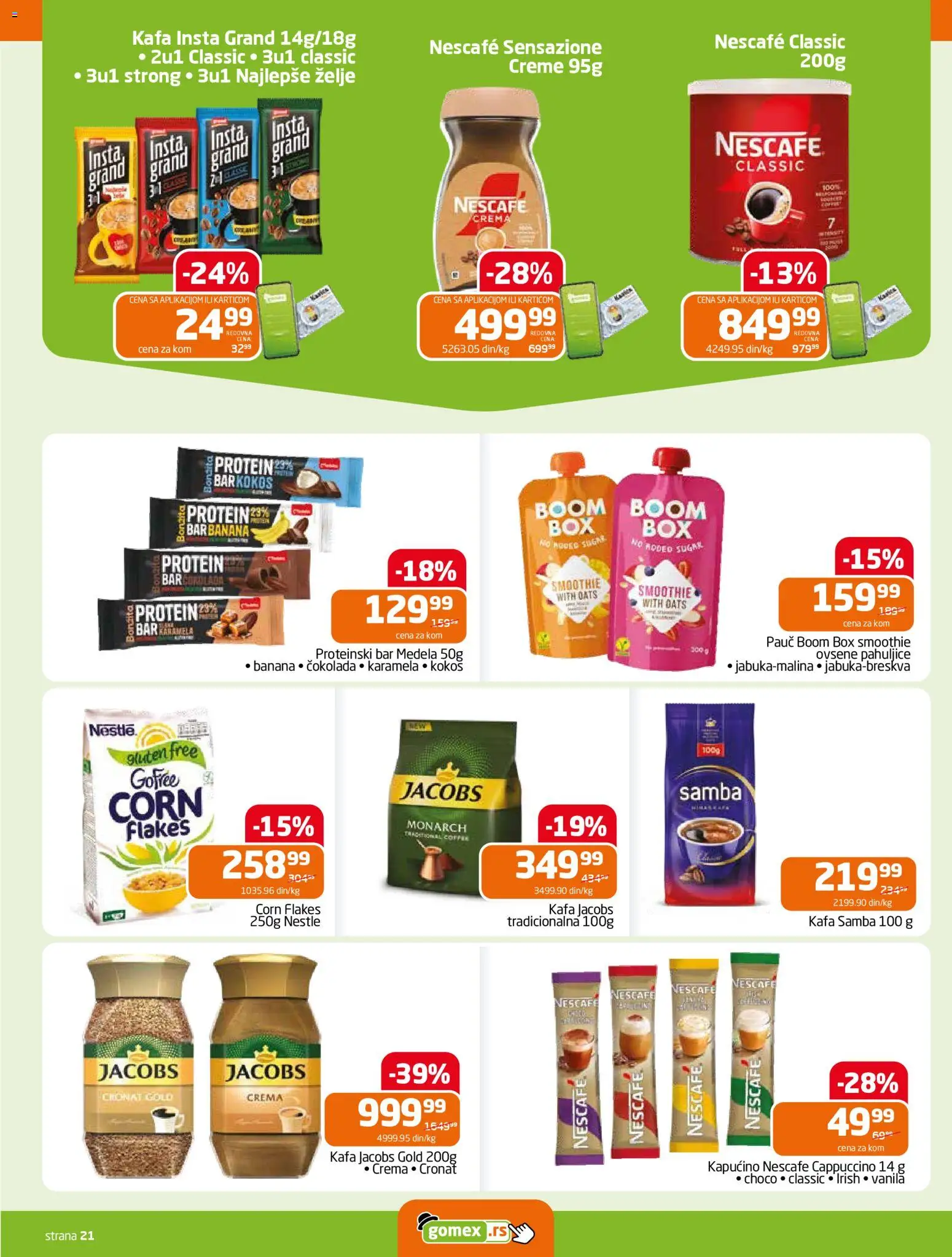 Gomex katalog - važi od 04.03.2026 | Strana: 21 | Proizvode: Pahuljice, Ovsene pahuljice, Čokolada, Nescafé
