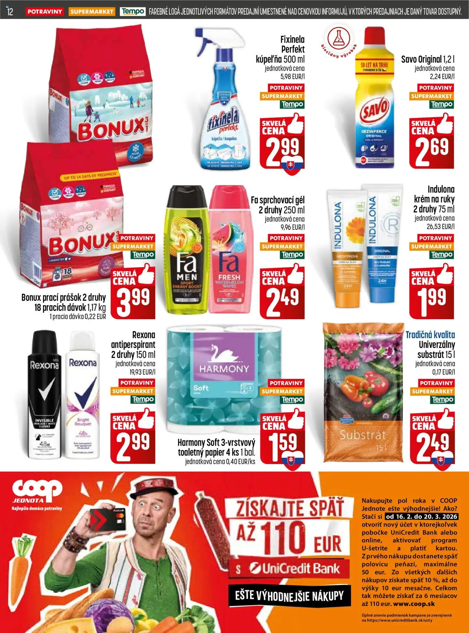 Nové COOP Jednota akcie – leták je platný od 26.02.2026 | Strana: 12 | Produkty: Toaletný papier, Krém na ruky, Krém, Bonux
