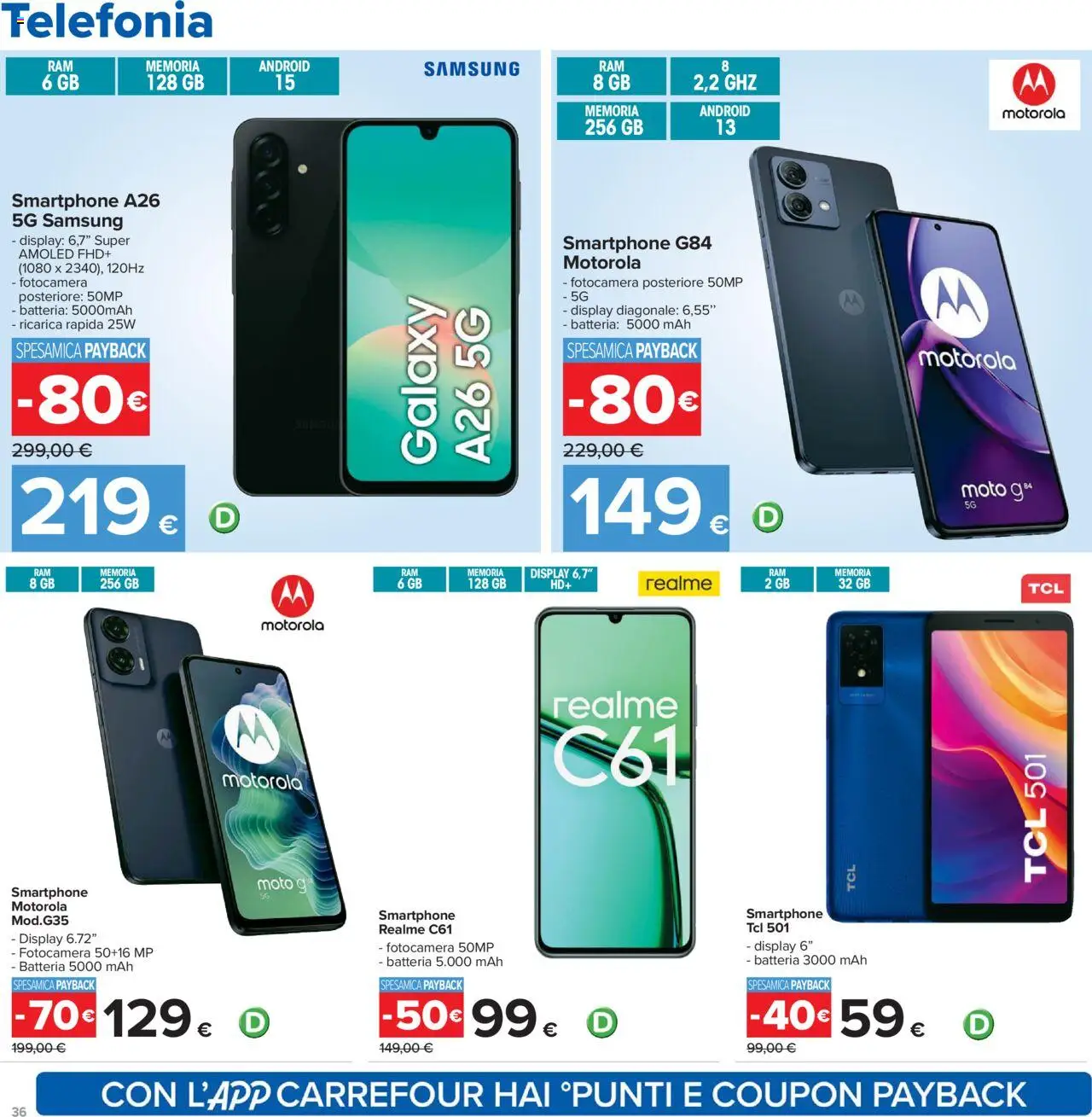 Volantino Carrefour del 23.10.2025 | Pagina: 36 | Prodotti: Smartphone, Fotocamera, Batteria, Samsung