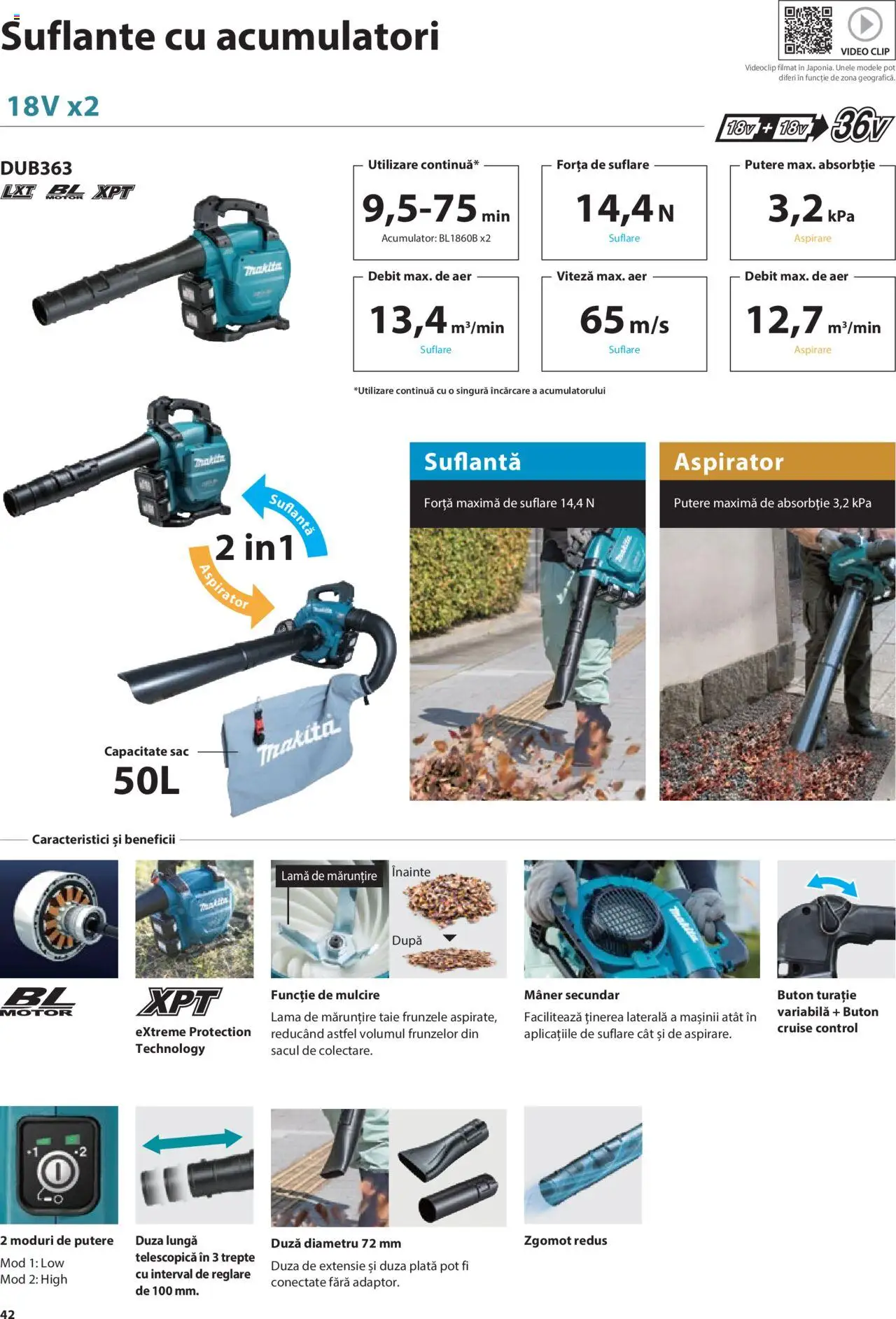 Makita catalog - Mașini de Grădină – valabil de la 08.01.2025 | Pagină: 42 | Produse: Video, Suflantă, Aspirator, Mâner