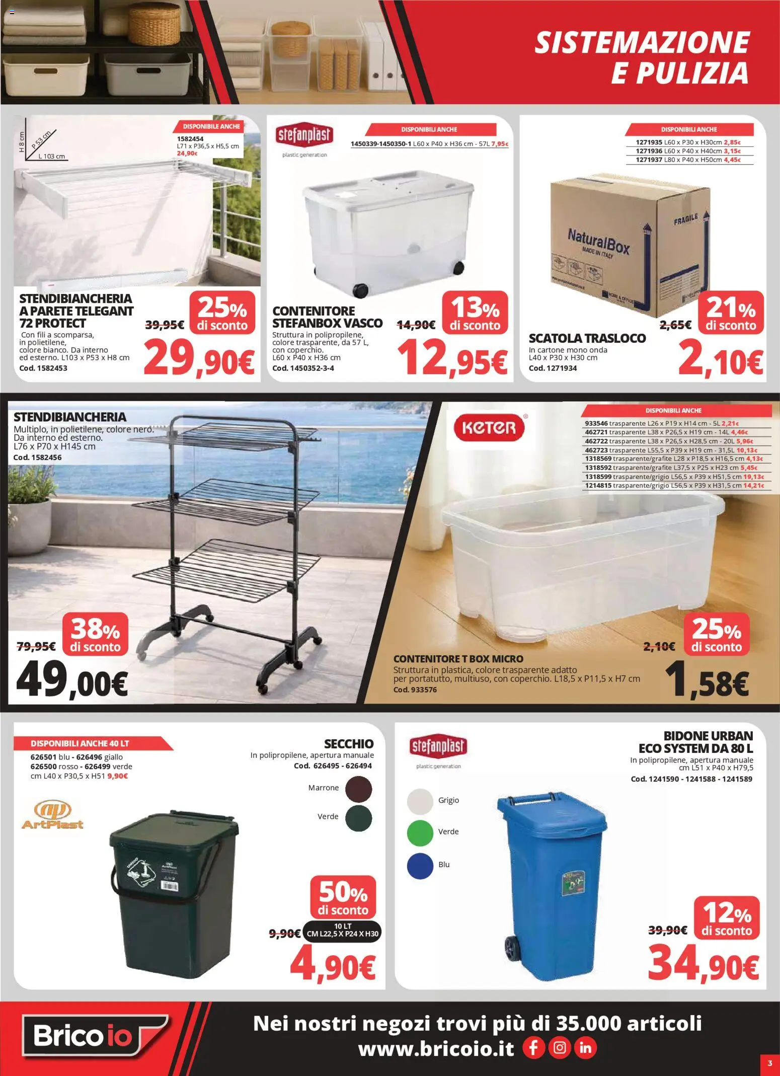 Volantino Brico io del 08.01.2026 | Pagina: 3 | Prodotti: Stendibiancheria, Secchio, Contenitore, Scatola