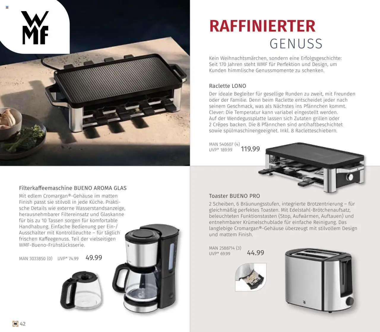 Müller Haushaltskatalog – gültig ab 03.10.2025 | Seite: 42 | Produkte: Grill, Finish, Filterkaffeemaschine, Raclette