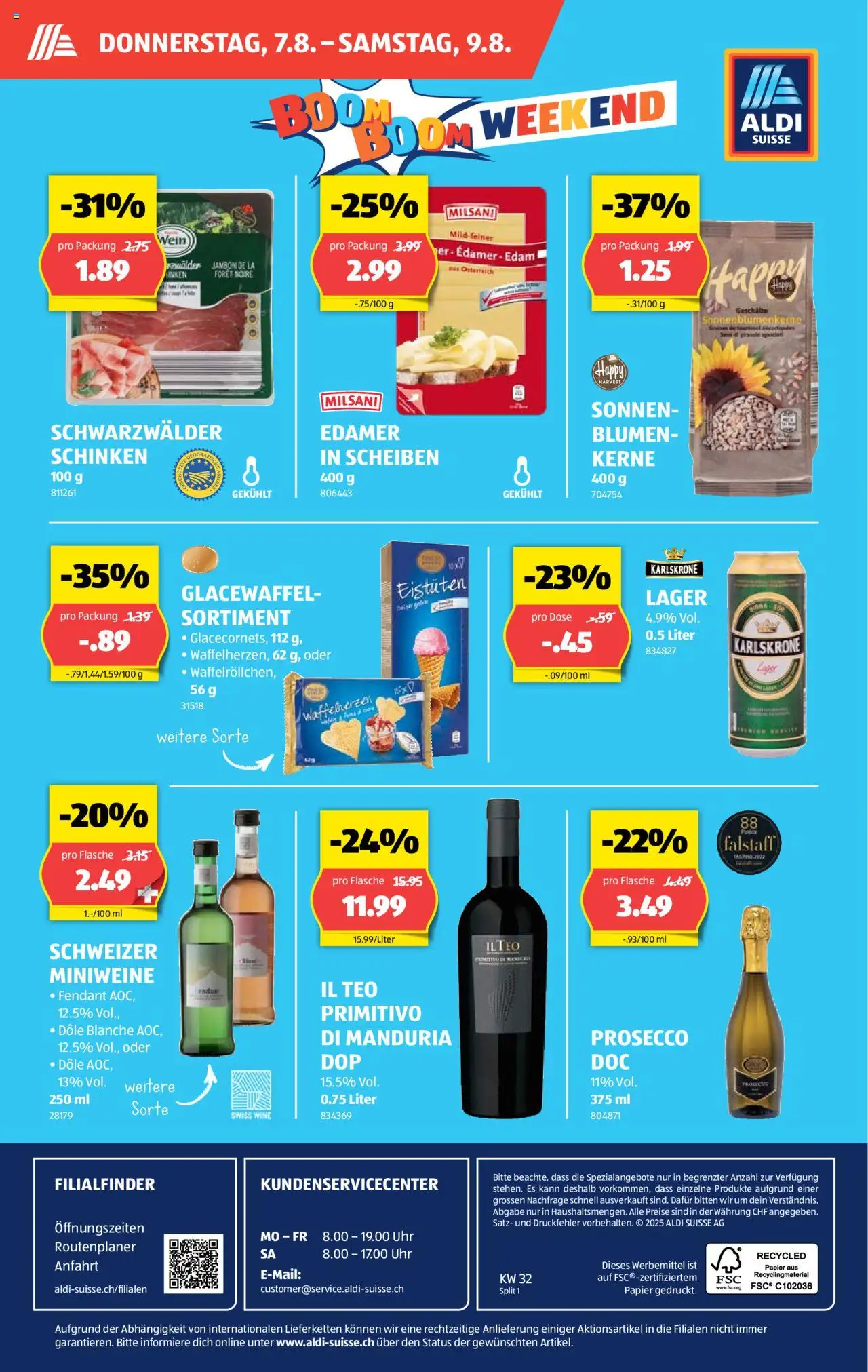 Aldi Aktionen ab 07.08.2025 | Seite: 32 | Produkte: Edamer, Schinken, Wein, Uhr