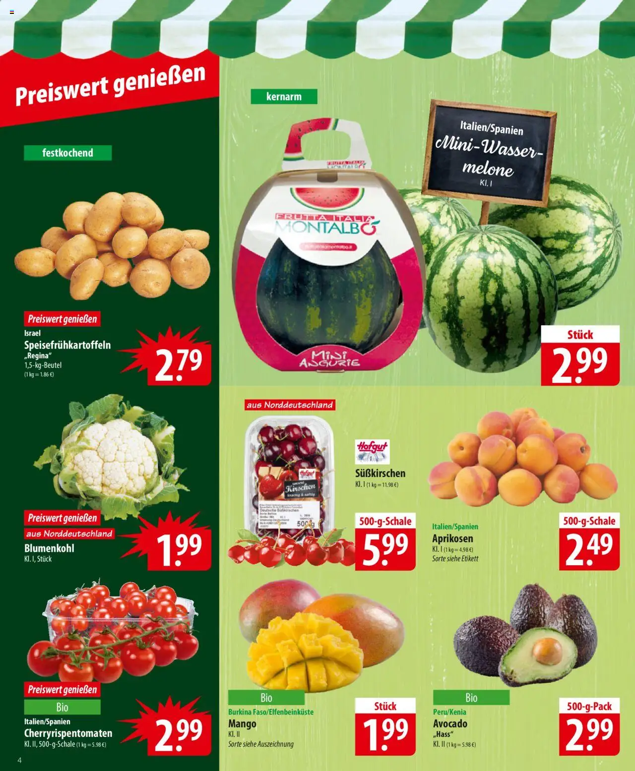 Famila Prospekt 	 - gültig ab dem 23.06.2025 | Seite: 4 | Produkte: Kirschen, Avocado, Melone, Blumenkohl