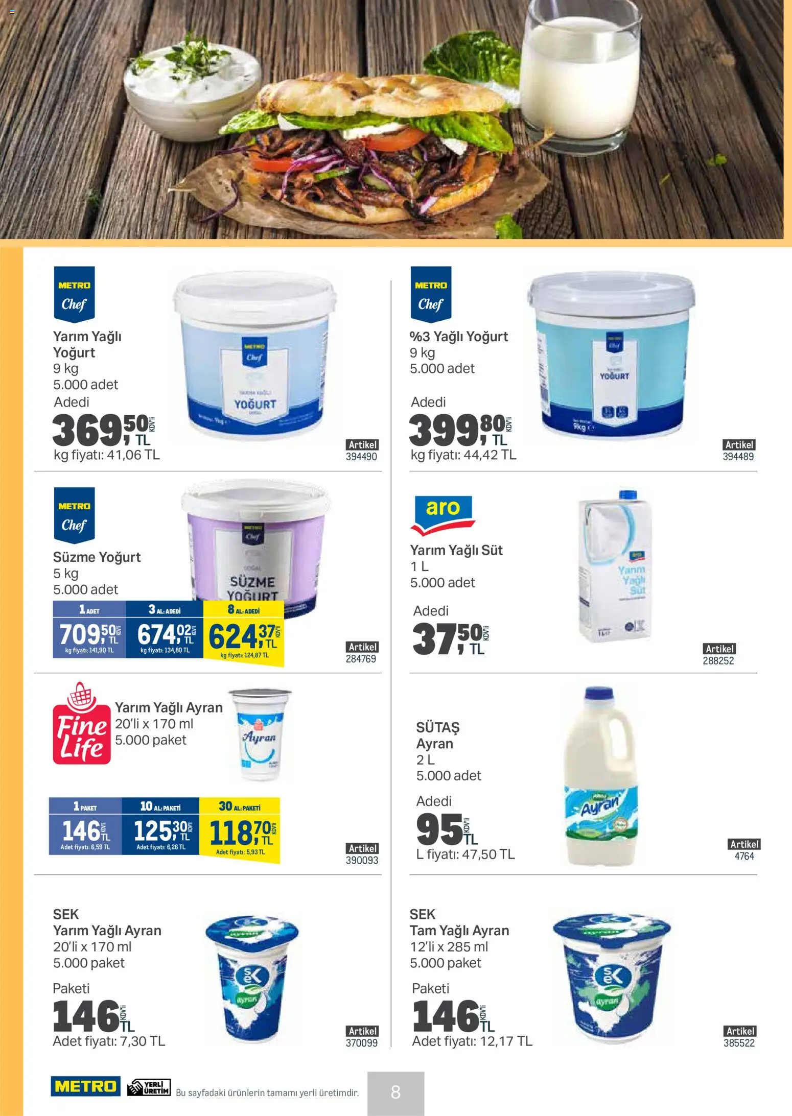 Metro - Et & Tavuk & Köfte Restoranları - 11.02.2026 tarihinden itibaren geçerlidir | Sayfa: 8 | Ürünler: Süt, Yoğurt