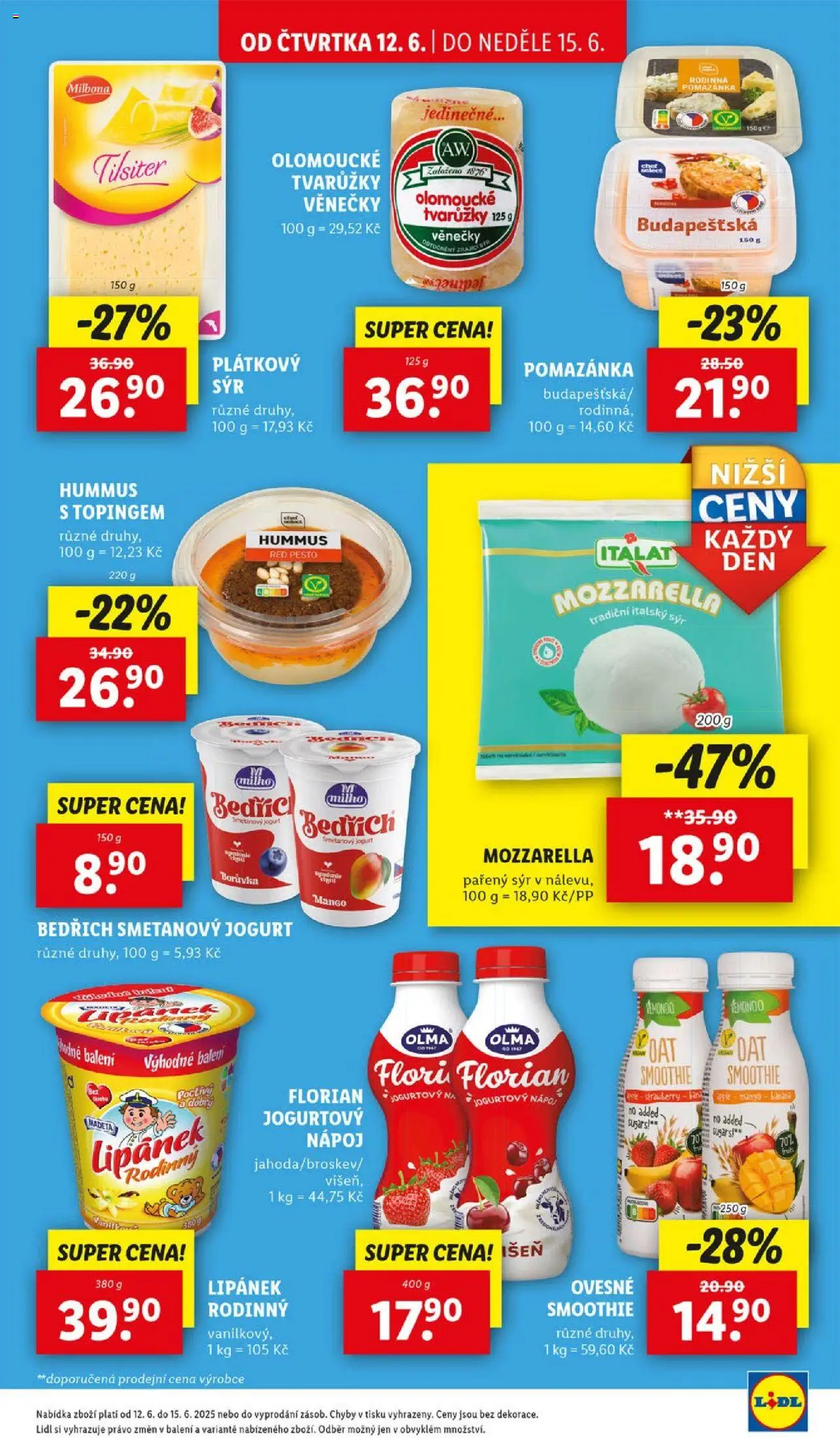 Lidl leták od 12.06.2025 | Strana: 15 | Produkty: Sýr, Olomoucké tvarůžky, Smoothie, Jogurtový nápoj