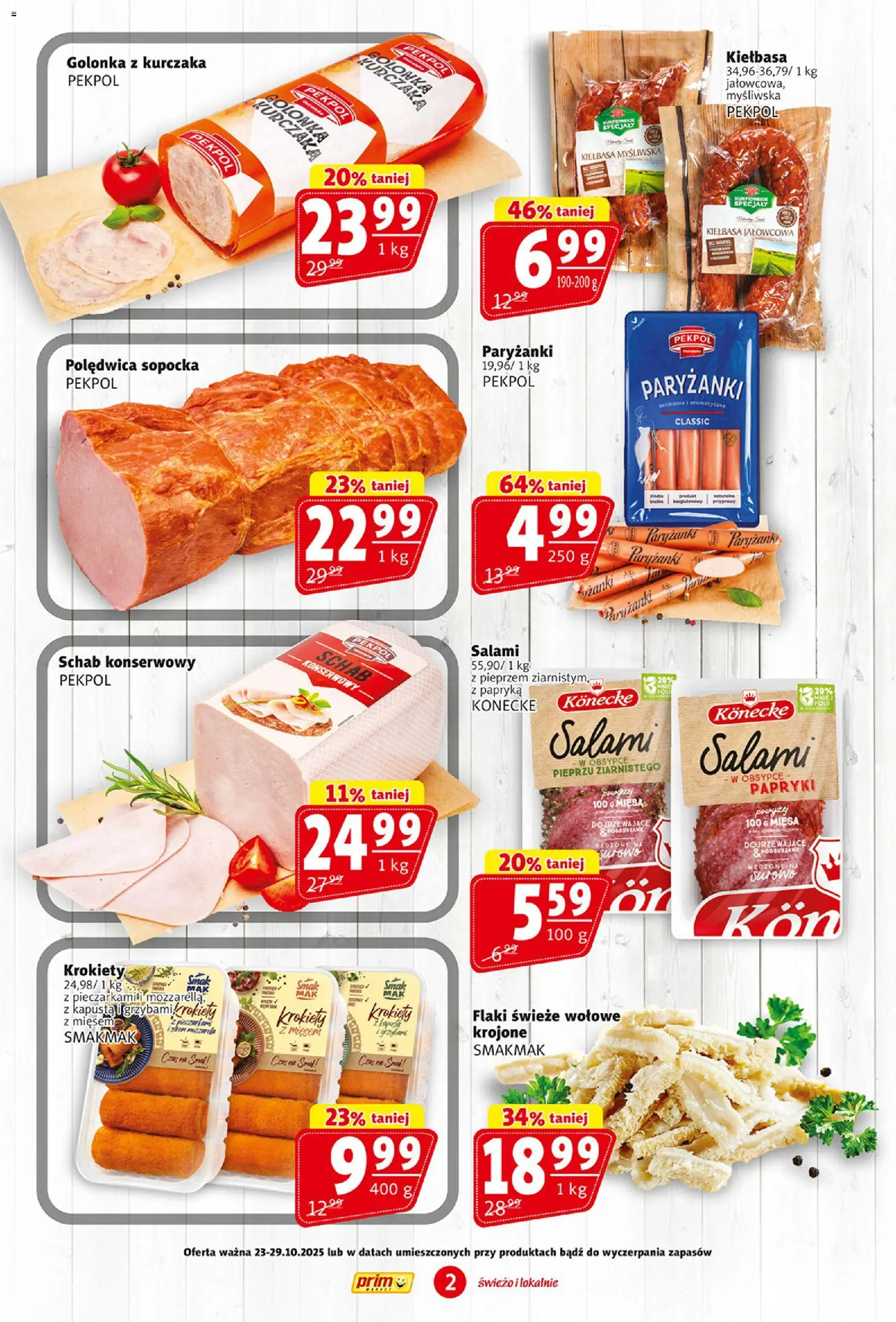 Prim Market Gazetka od 23.10.2025 | Strona: 2 | Produkty: Schab, Papryka, Flaki, Salami