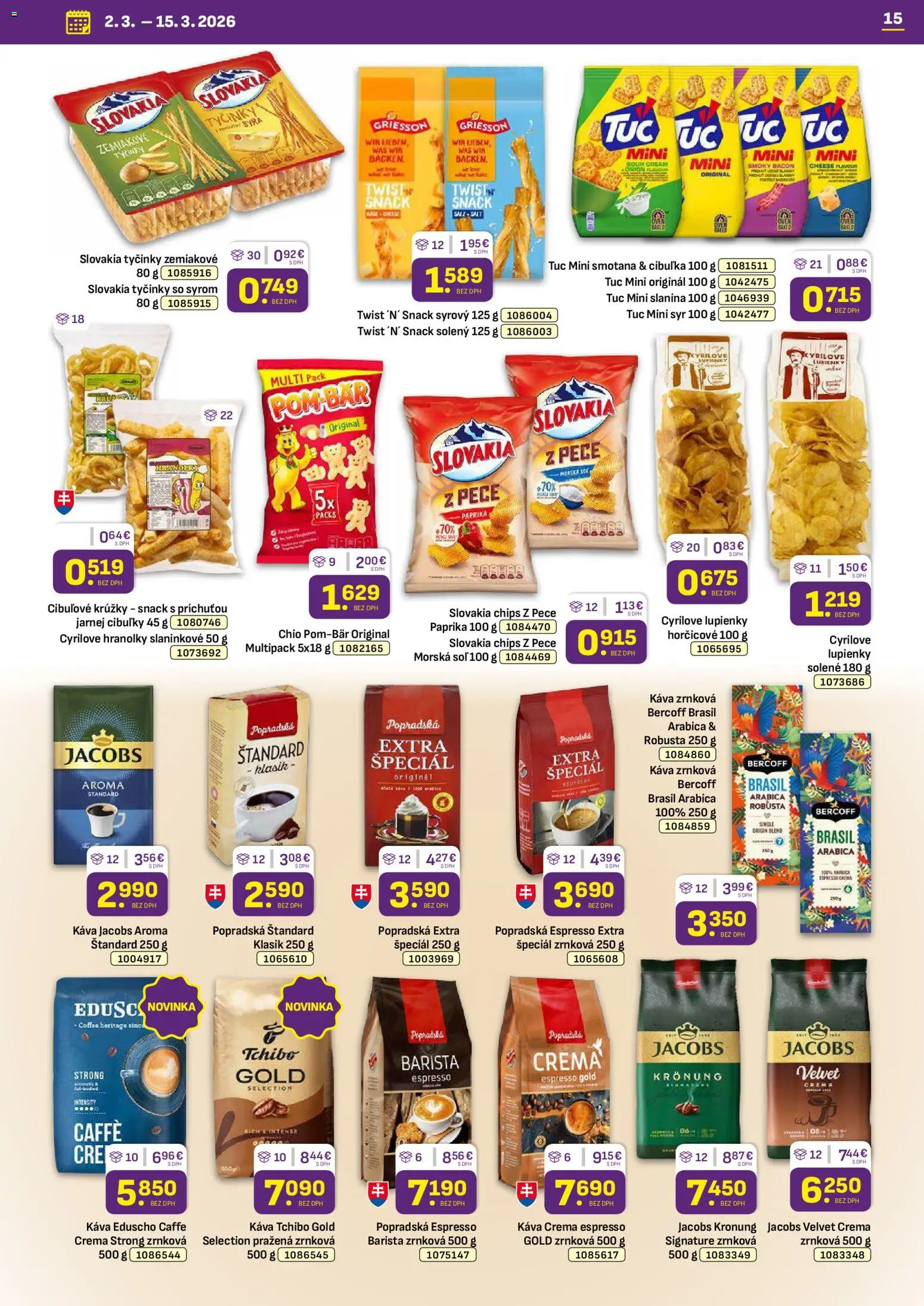 Nové Libex akcie – leták je platný od 02.03.2026 | Strana: 15 | Produkty: Paprika, Jacobs Velvet, Jacobs Krönung, Soľ