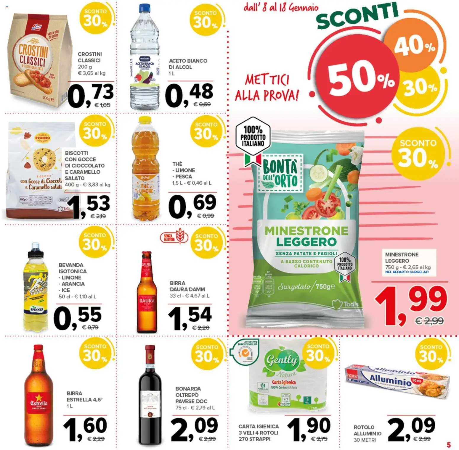 Volantino Todis del 08.01.2026 | Pagina: 5 | Prodotti: Biscotti, Patate, Pesca, Alluminio