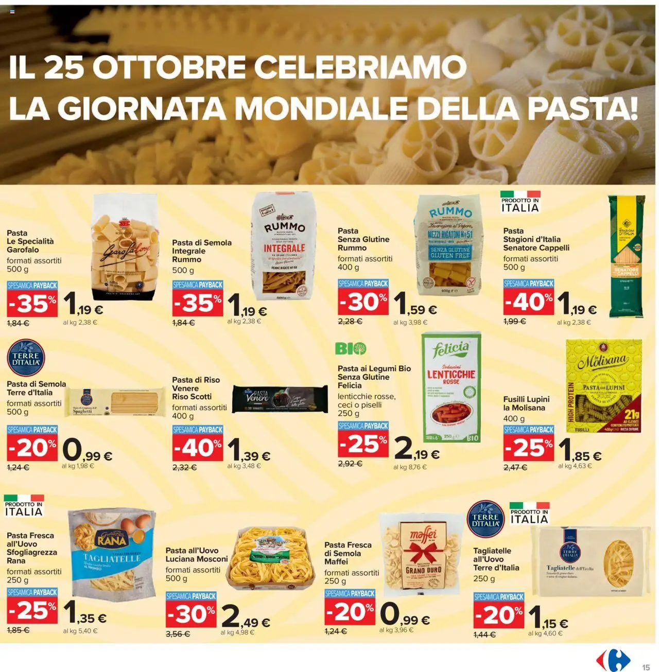Volantino Carrefour del 23.10.2025 | Pagina: 15 | Prodotti: Riso, Ceci, Piselli, Penne