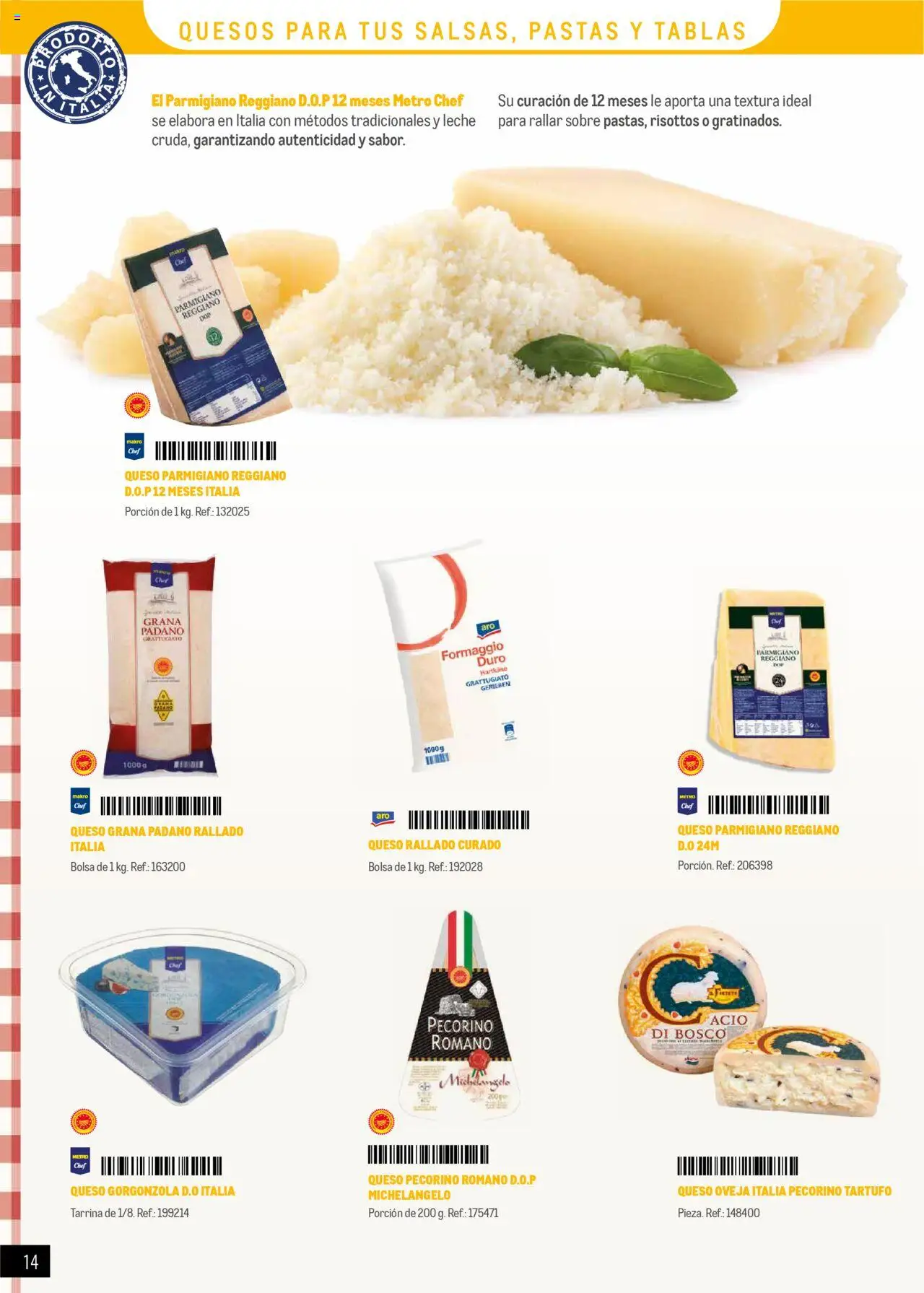 Makro - Restaurantes Italianos │ válido desde el 01.05.2025 | Página: 14 | Productos: Leche, Queso, Queso rallado, Bolsa