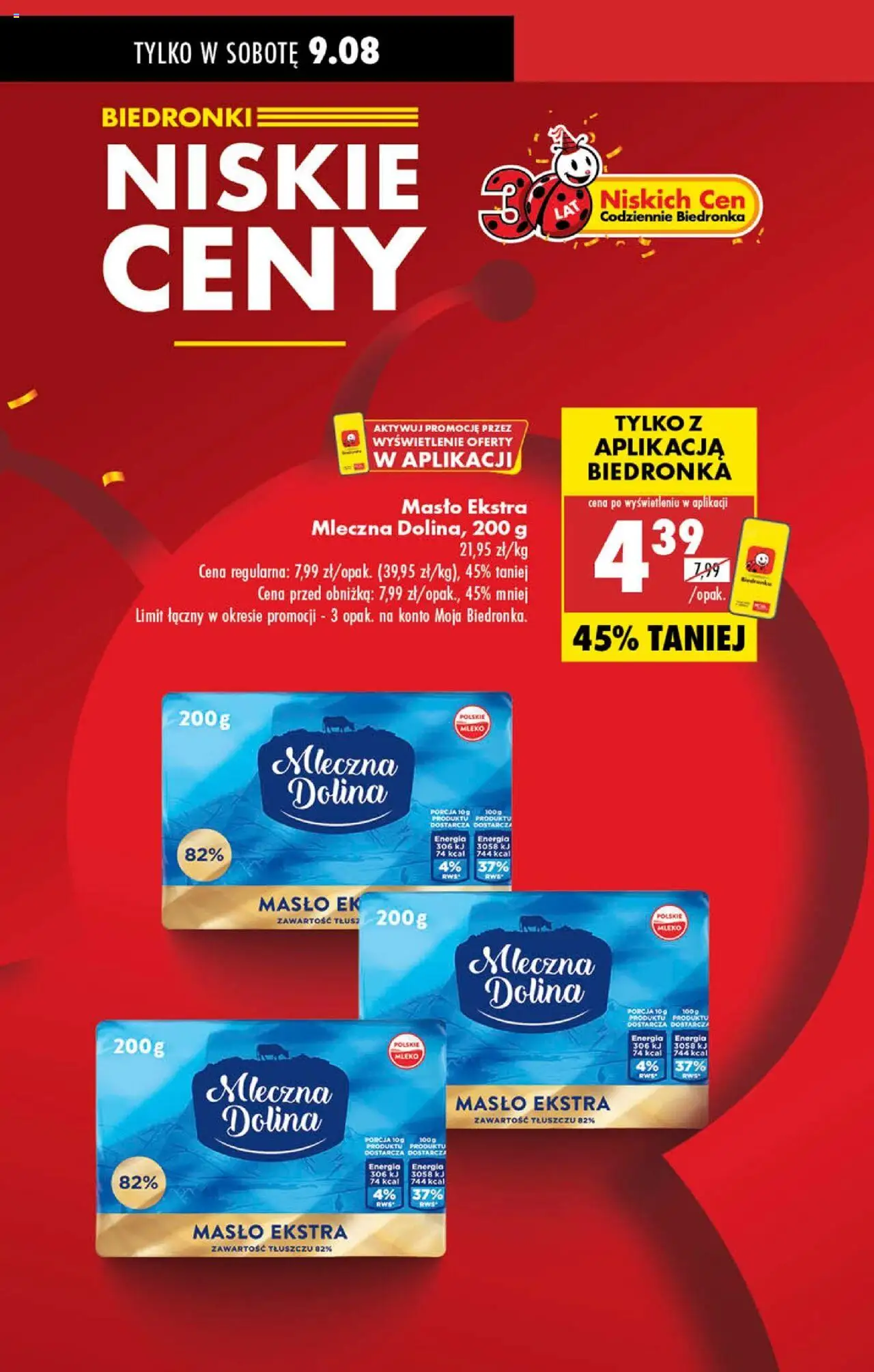 Biedronka gazetka - Najtańsza sobota od 09.08.2025 | Strona: 3 | Produkty: Mleko mleczna dolina, Mleko, Masło