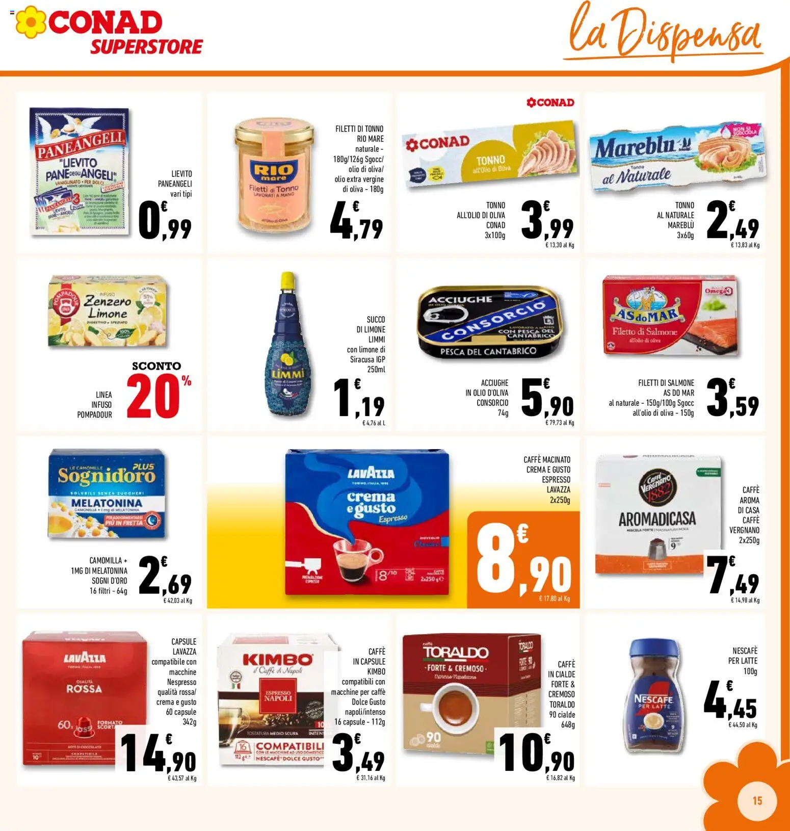 Volantino Conad del 19.11.2025 | Pagina: 15 | Prodotti: Caffè, Salmone, Pesca, Tonno al naturale