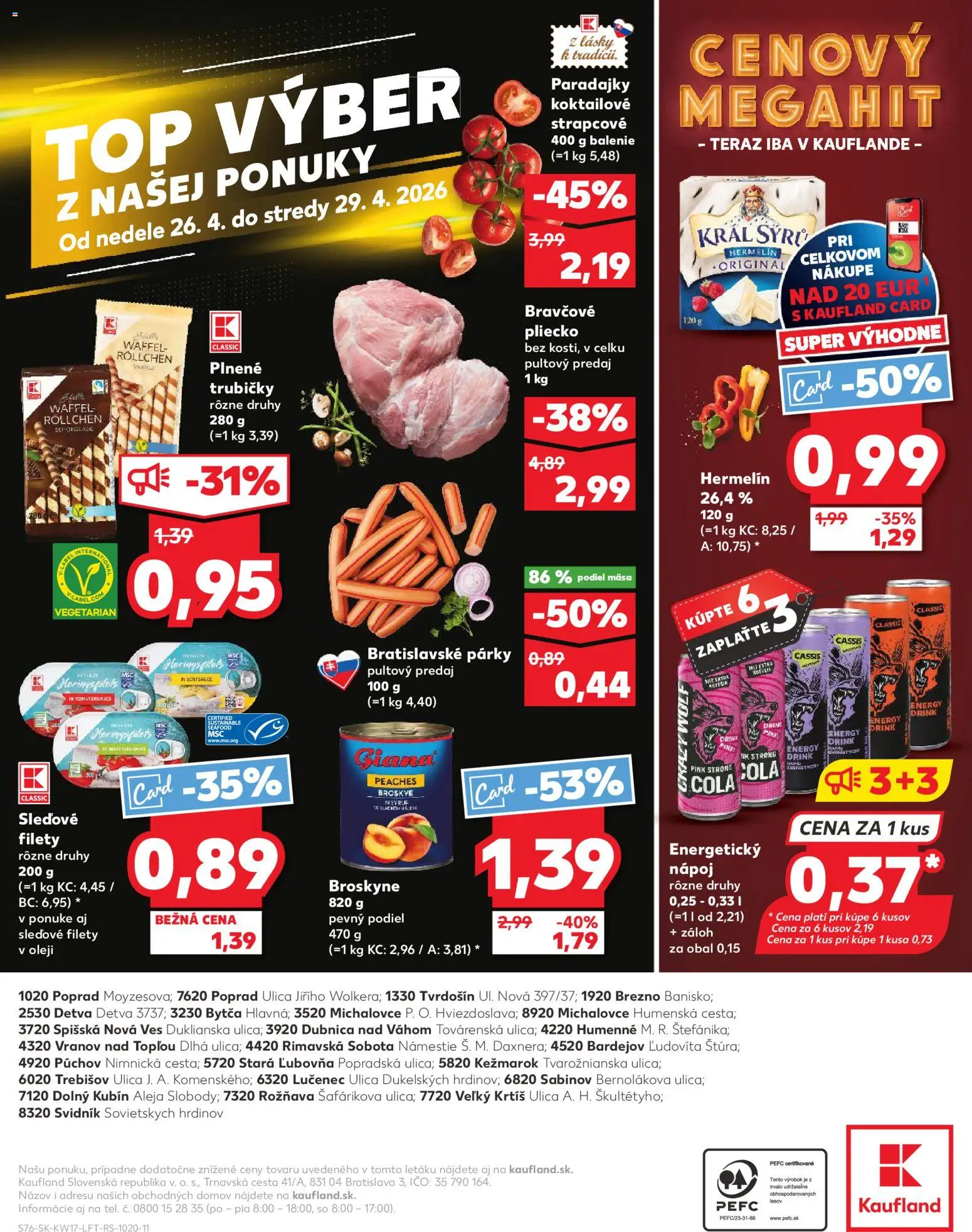 Nové Kaufland akcie – leták je platný od 23.04.2026 | Strana: 76 | Produkty: Olej, Paradajky, Párky, Broskyne