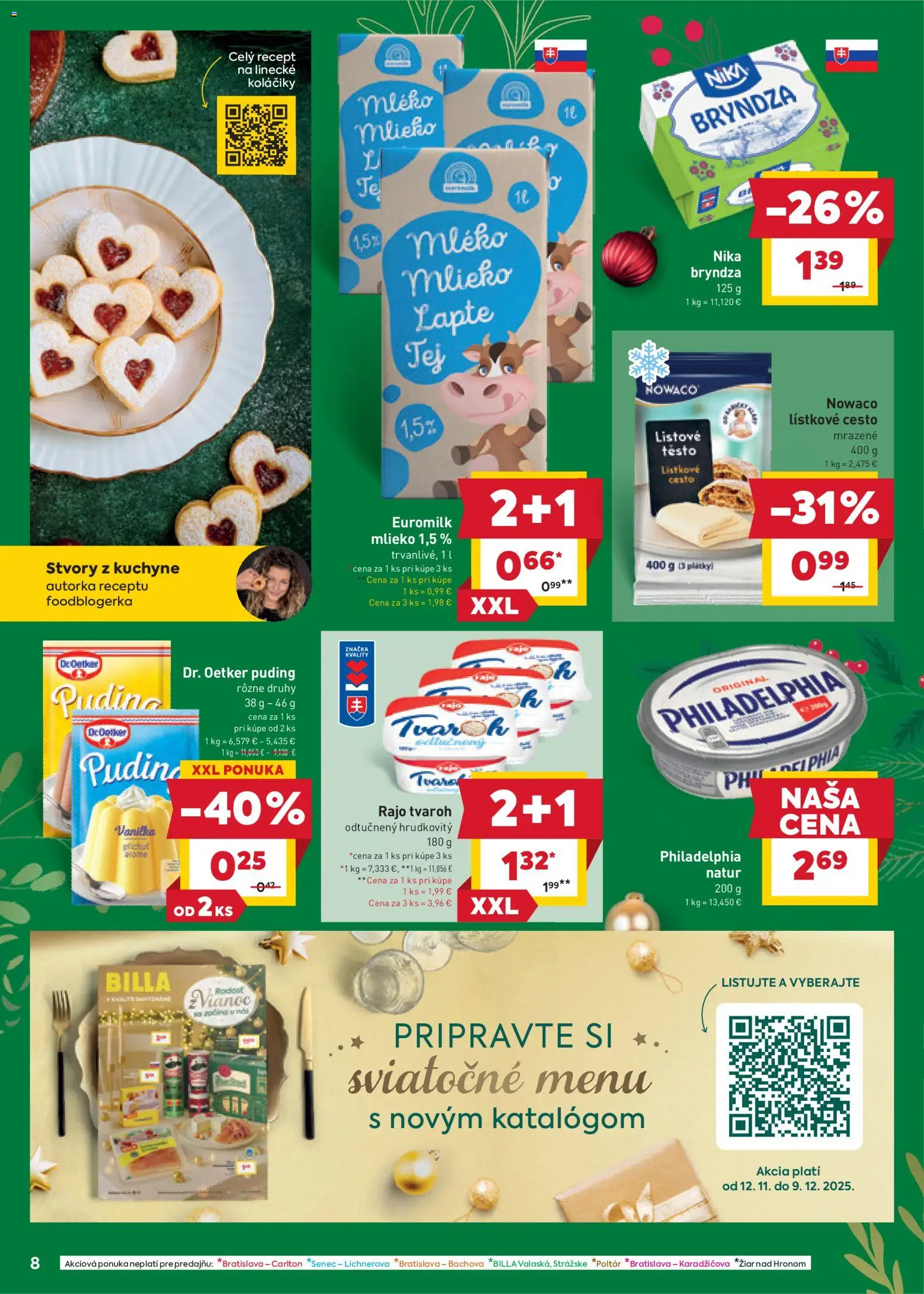 Nové Billa akcie – leták je platný od 12.11.2025 | Strana: 8 | Produkty: Mlieko, Lístkové cesto, Kuchyne, Tvaroh
