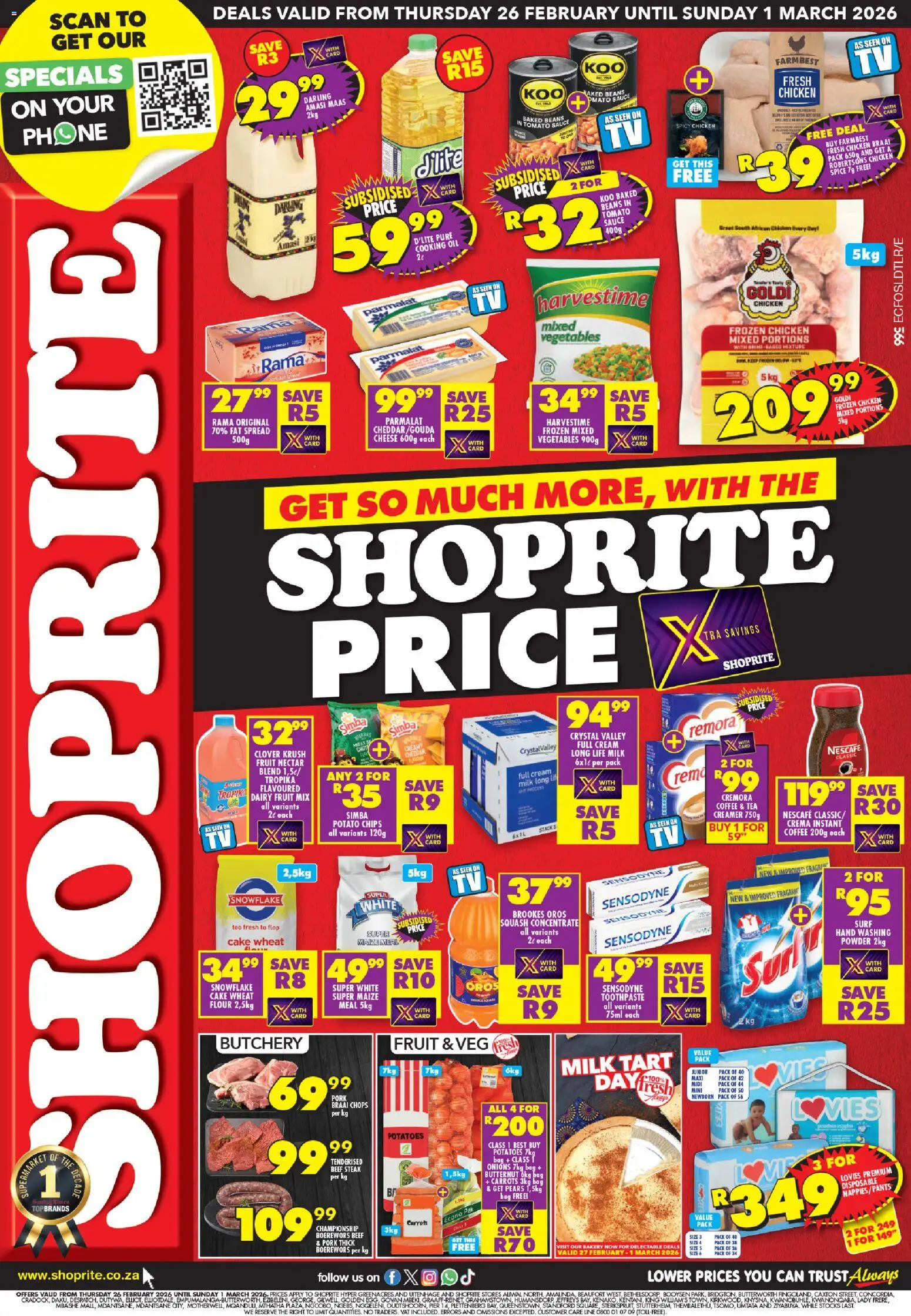 New Shoprite catalogue – valid from 26.02.2026 | Page: 1 | Products: Cake, Creamer, Powder, Washing powder