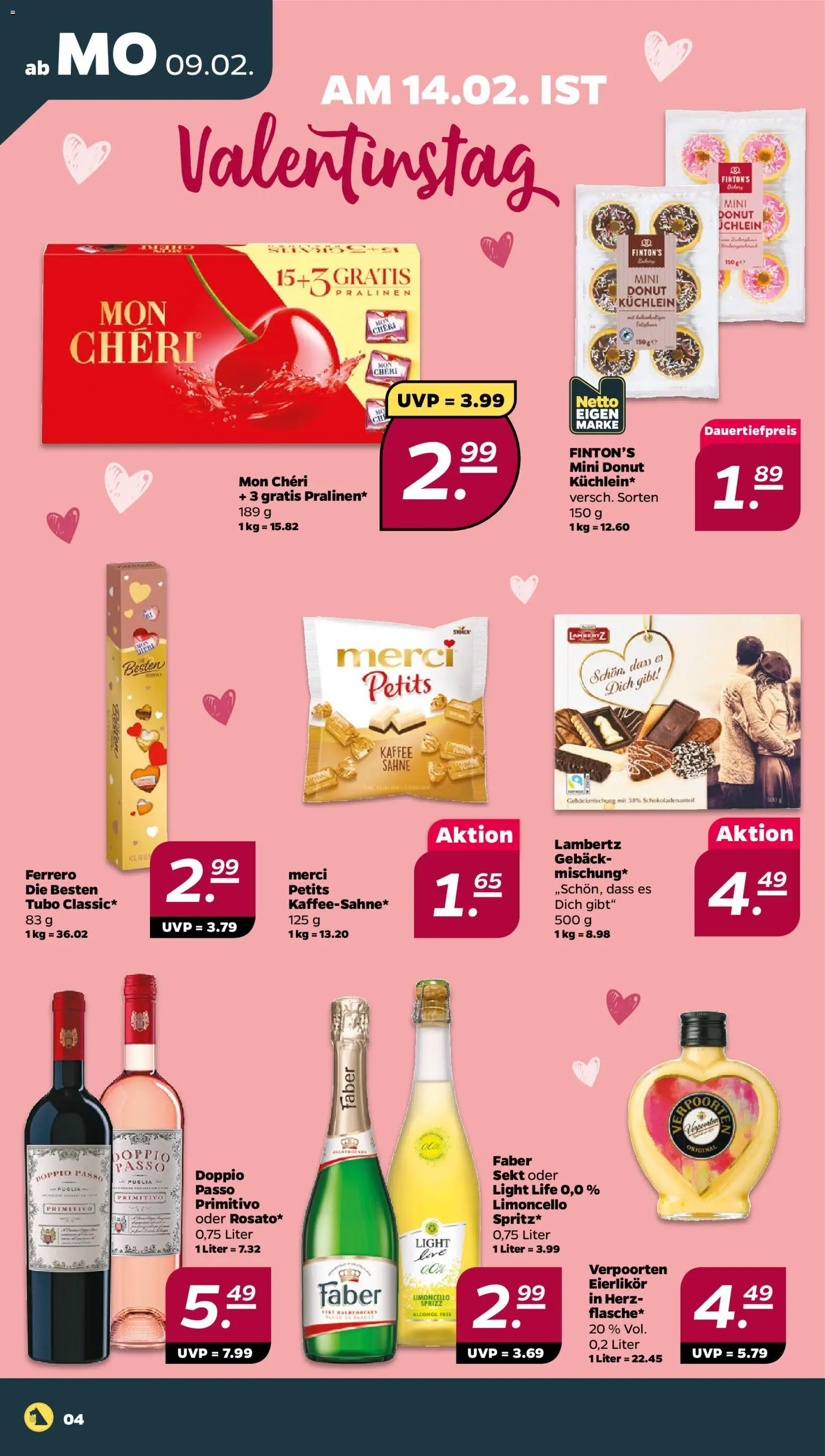Netto Prospekt 	 – gültig ab 09.02.2026 | Seite: 4 | Produkte: Sekt, Limoncello, Sahne, Mon cheri