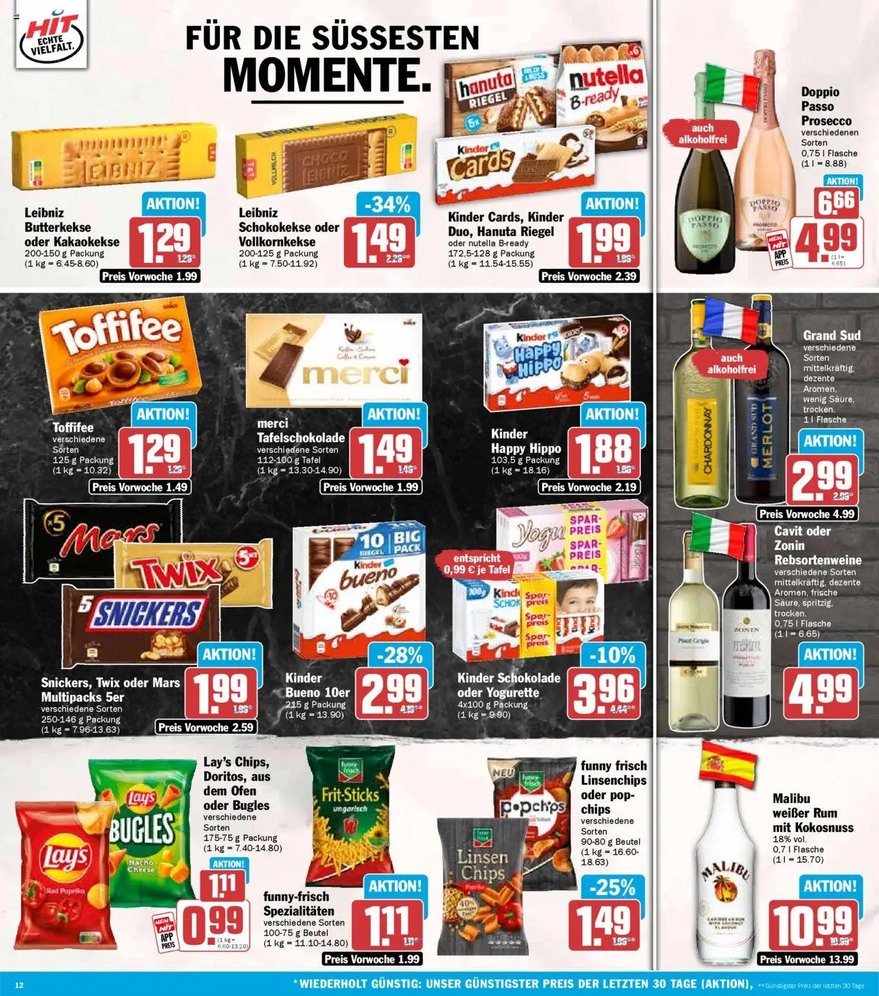 HIT - Sachsen - gültig ab dem 25.08.2025 | Seite: 12 | Produkte: Kinder schokolade, Merlot, Twix, Prosecco