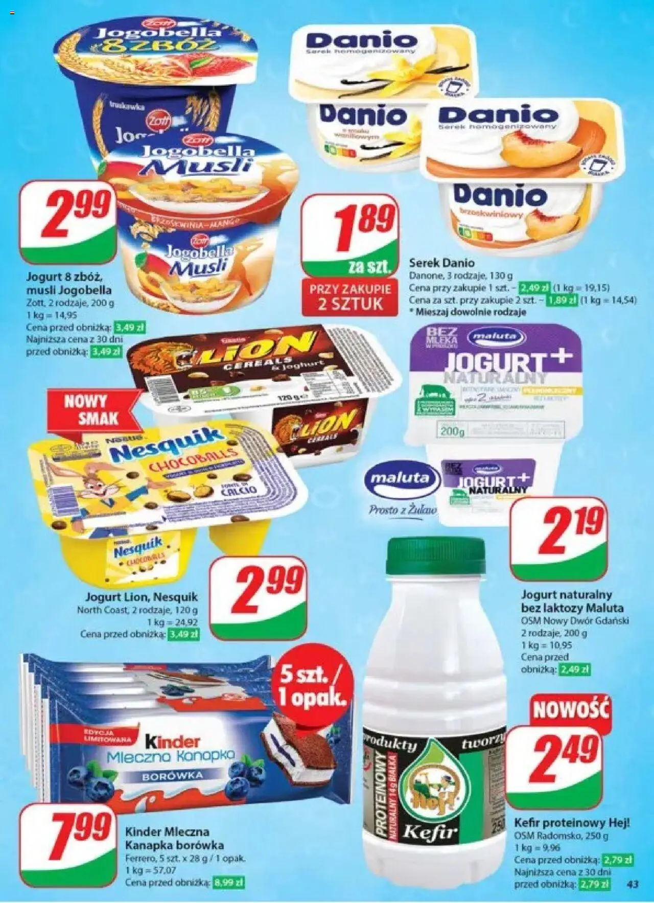 Dino Gazetka od 28.05.2025 | Strona: 43 | Produkty: Bez laktozy, Serek, Jogurt naturalny, Musli