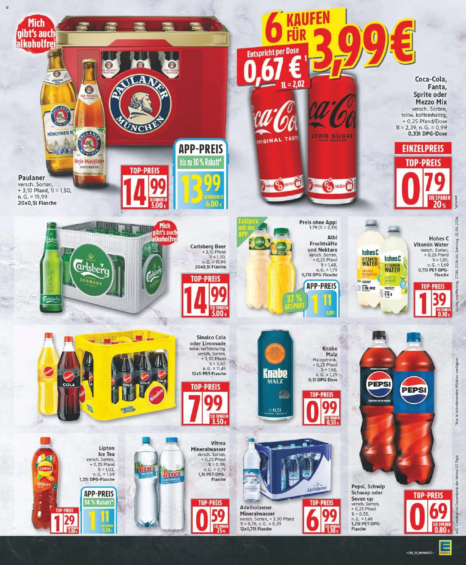Elli Markt Prospekt – gültig ab 27.04.2026 | Seite: 13 | Produkte: Sinalco, Sprite, Limonade, Pfirsich