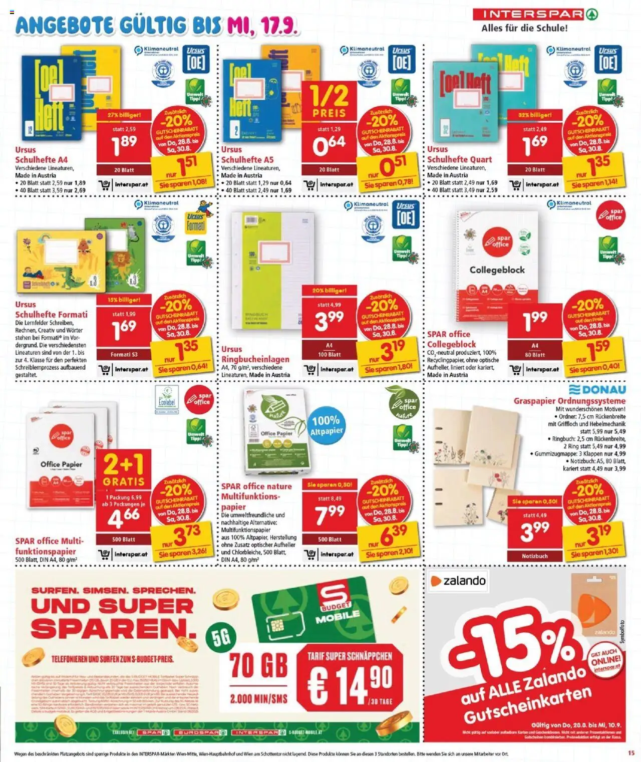 Interspar Flugblatt - Burgenland Nord gültig ab 28.08.2025 | Seite: 15 | Produkte: Notizbuch, Aufheller