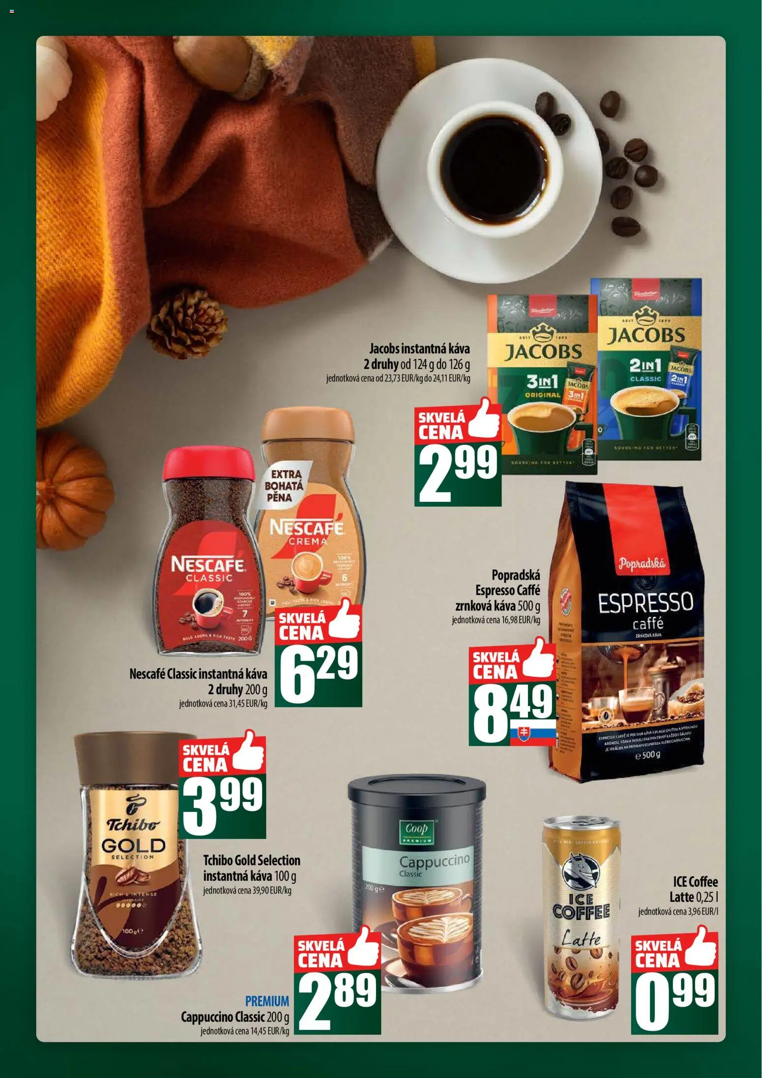 Nové COOP Jednota akcie – leták je platný od 23.10.2025 | Strana: 46 | Produkty: Káva, Nescafé Classic, Nescafé Crema, Zrnková káva
