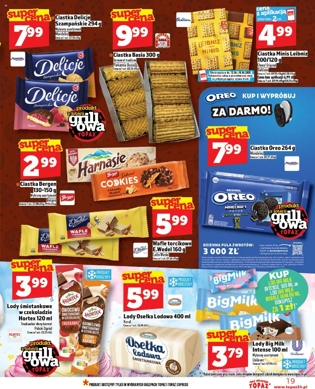 Topaz Gazetka od 12.06.2025 | Strona: 19 | Produkty: Piekarnia, Big Milk, Ciastka, Lody