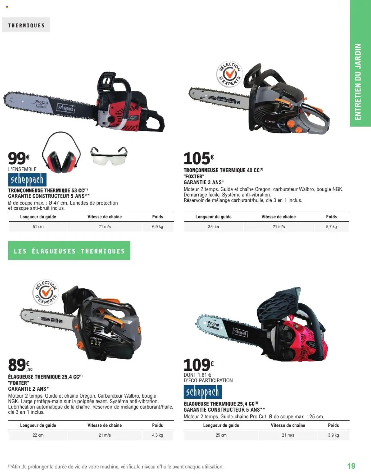  | Page: 19 | Produits: Clé, Tronçonneuse, Tronçonneuse thermique, Lunettes