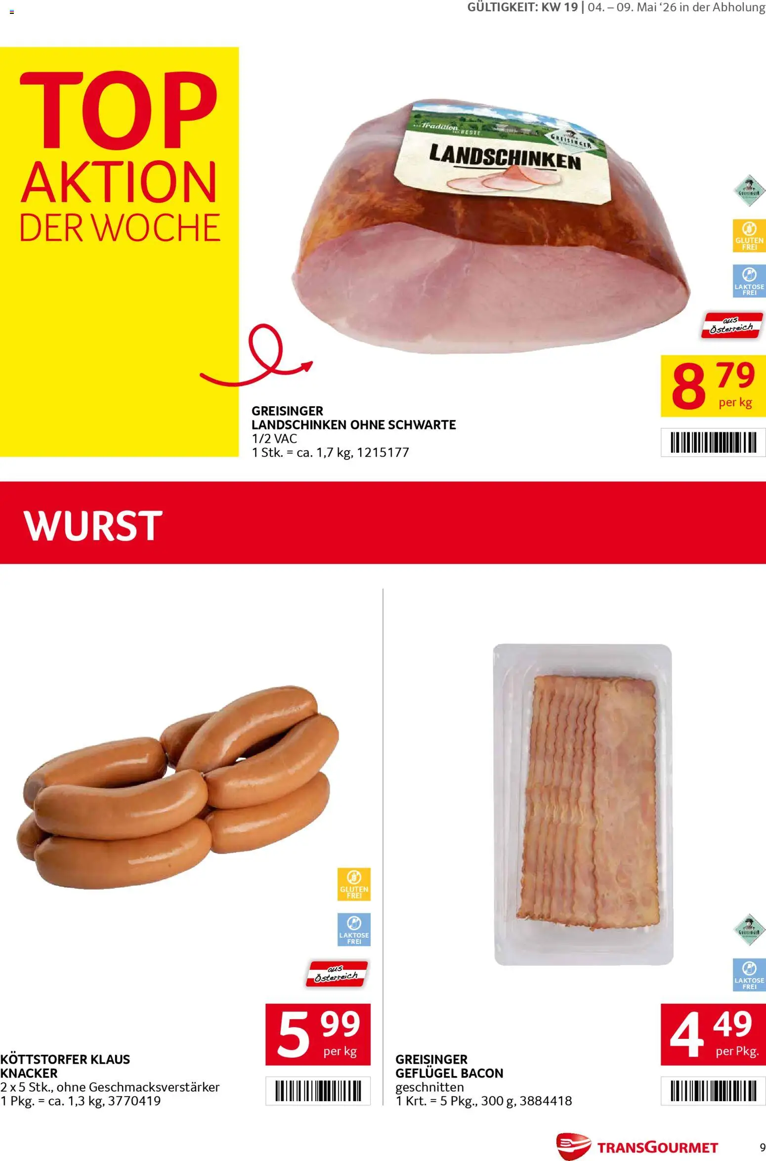 Transgourmet Flugblatt gültig ab 04.05.2026 | Seite: 9 | Produkte: Wurst