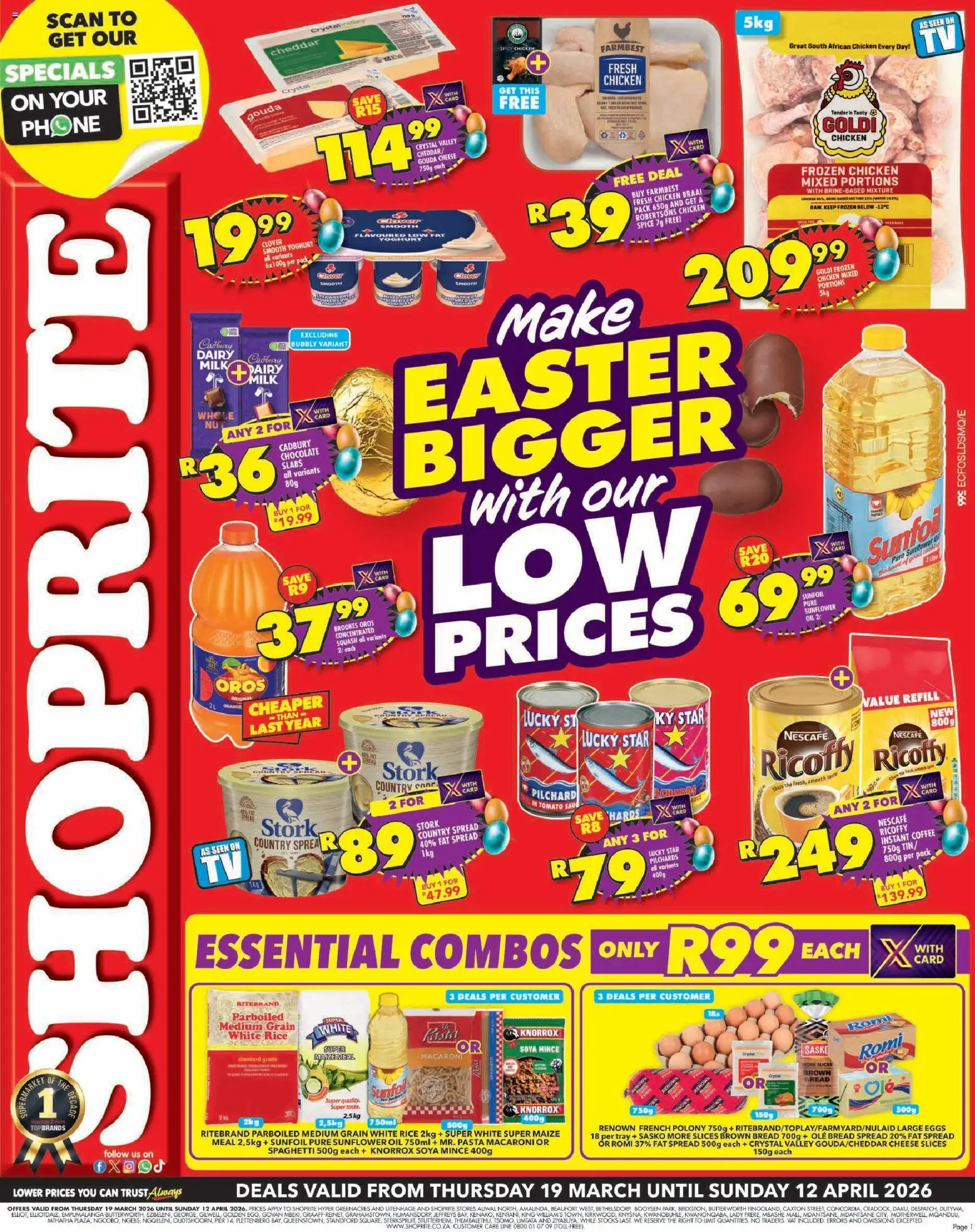 New Shoprite catalogue – valid from 19.03.2026 | Page: 1 | Products: Pilchards, Bread, Polony, Chicken