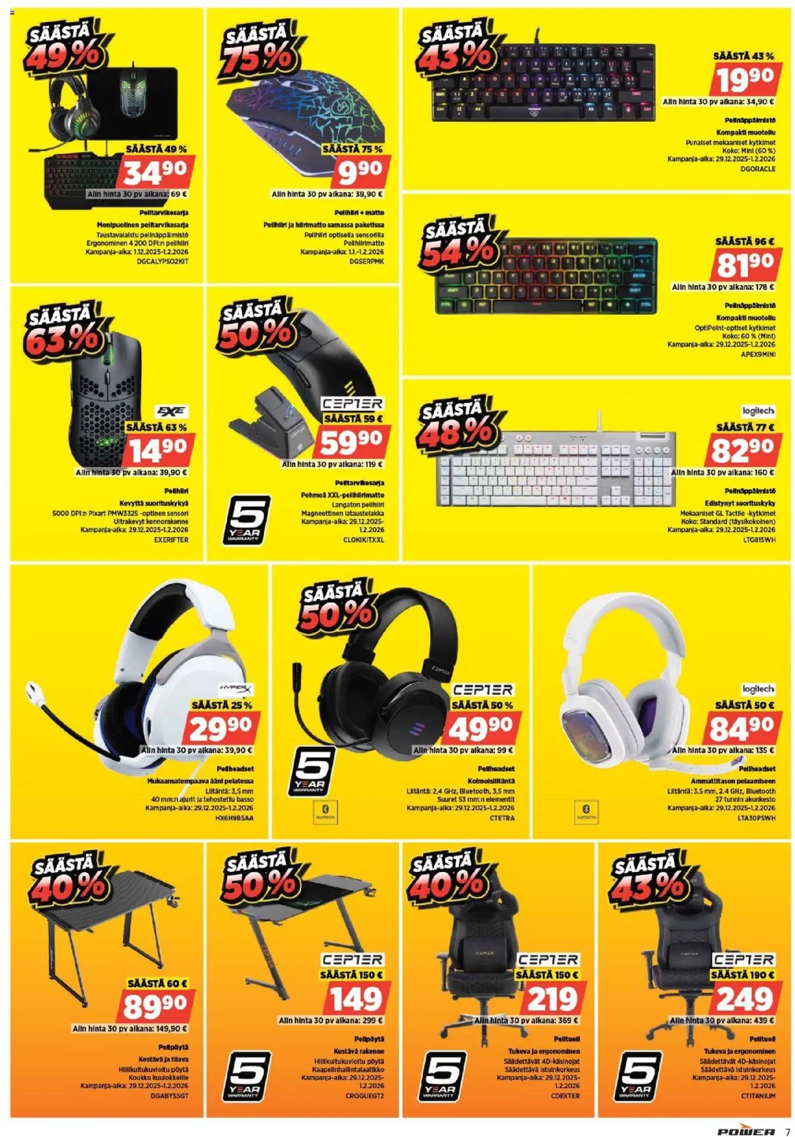 Power tarjoukset – voimassa 26.01.2026 alkaen | Sivu: 9 | Tuotteet: Pöytä, Matto, Hiiri