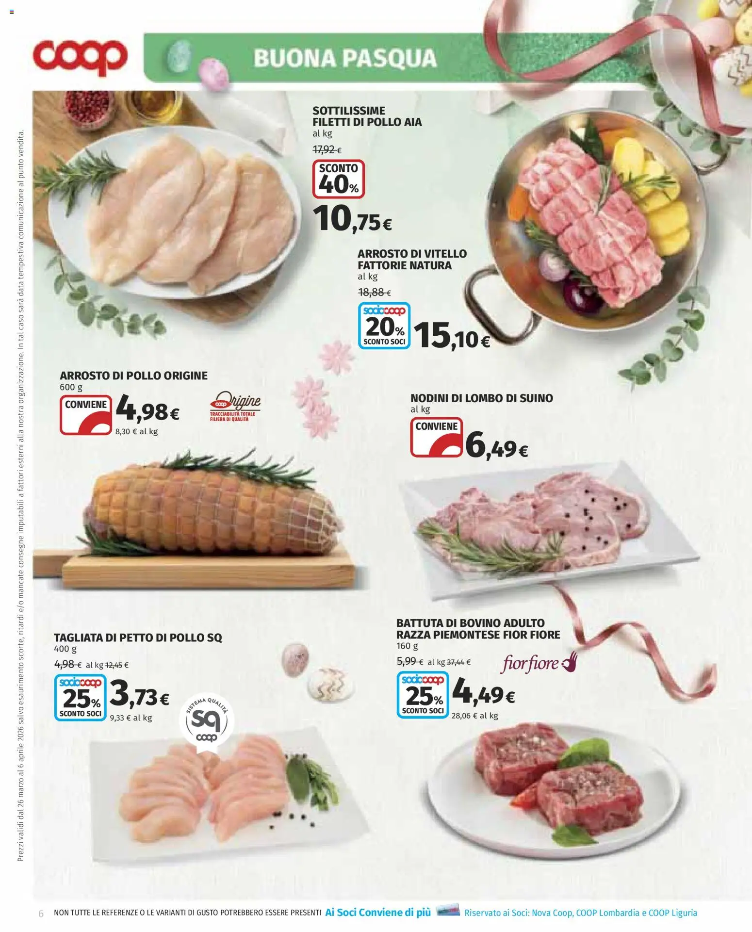Volantino COOP del 26.03.2026 | Pagina: 6 | Prodotti: Bovino, Arrosto, Pollo, Suino