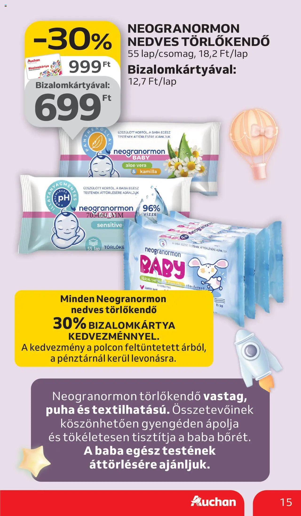 Auchan akciós ujság - amely érvényes a következő dátumtól: 11.09.2025 | Oldal: 15 | Termékek: Törlőkendő, Aloe vera, Nedves törlőkendő