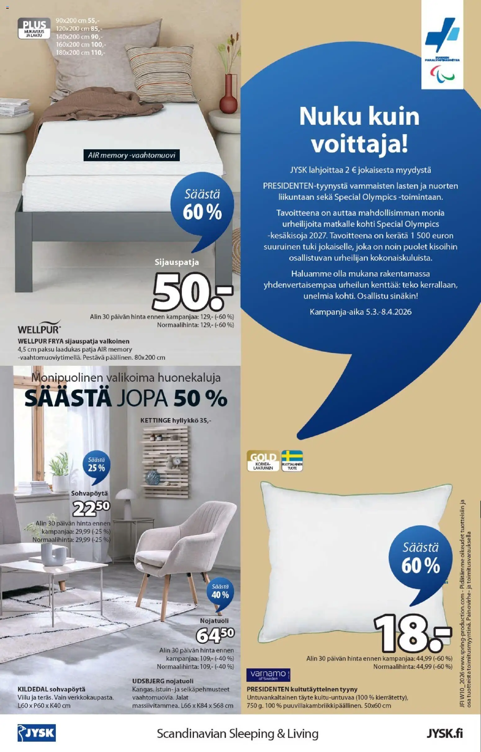 JYSK - Tarjoukset – voimassa 05.03.2026 alkaen | Sivu: 24 | Tuotteet: Patja, Tyyny, Nojatuoli, Sohvapöytä