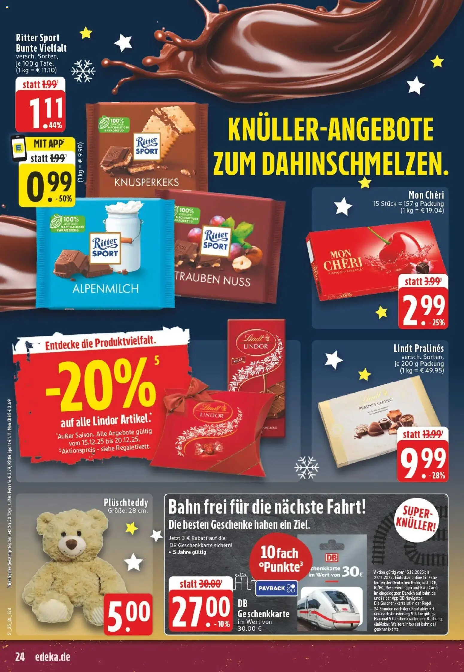 Edeka prospekt Castrop-Rauxel	 – gültig ab 15.12.2025 | Seite: 24 | Produkte: Trauben, Ritter sport, Lindt, Mon cheri