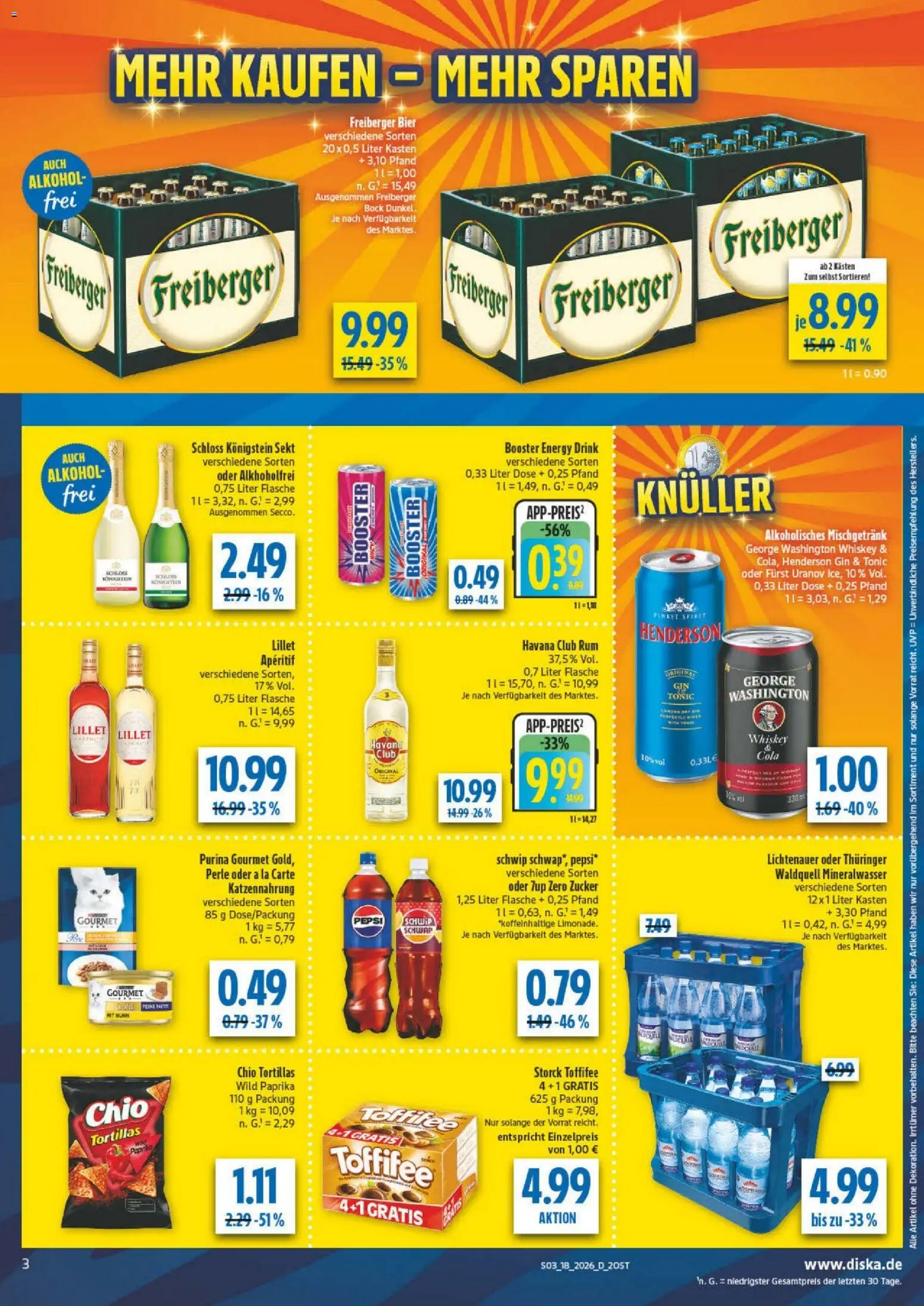 Diska Prospekt 	 – gültig ab 27.04.2026 | Seite: 3 | Produkte: Bier, Mineralwasser, Gin, Whiskey