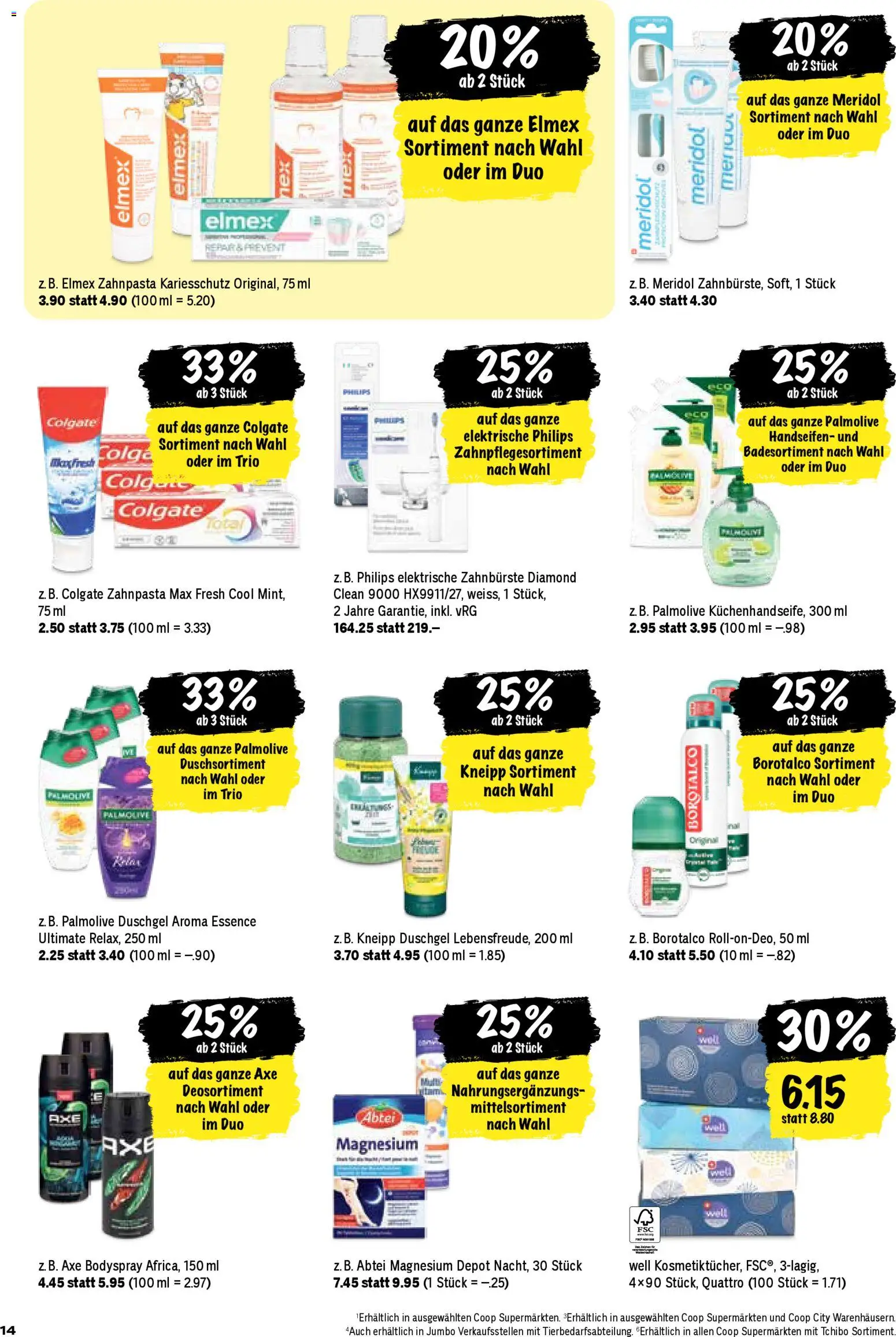 Coop aktionen – gültig ab 09.04.2026 | Seite: 14 | Produkte: Elektrische zahnbürste, Duschgel, Zahnpasta, Philips