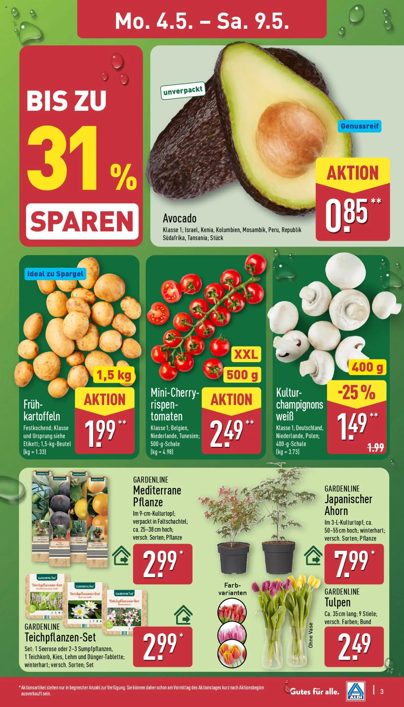 Aldi Prospekt 	 – gültig ab 04.05.2026 | Seite: 3 | Produkte: Tomaten, Spargel, Avocado, Kartoffeln