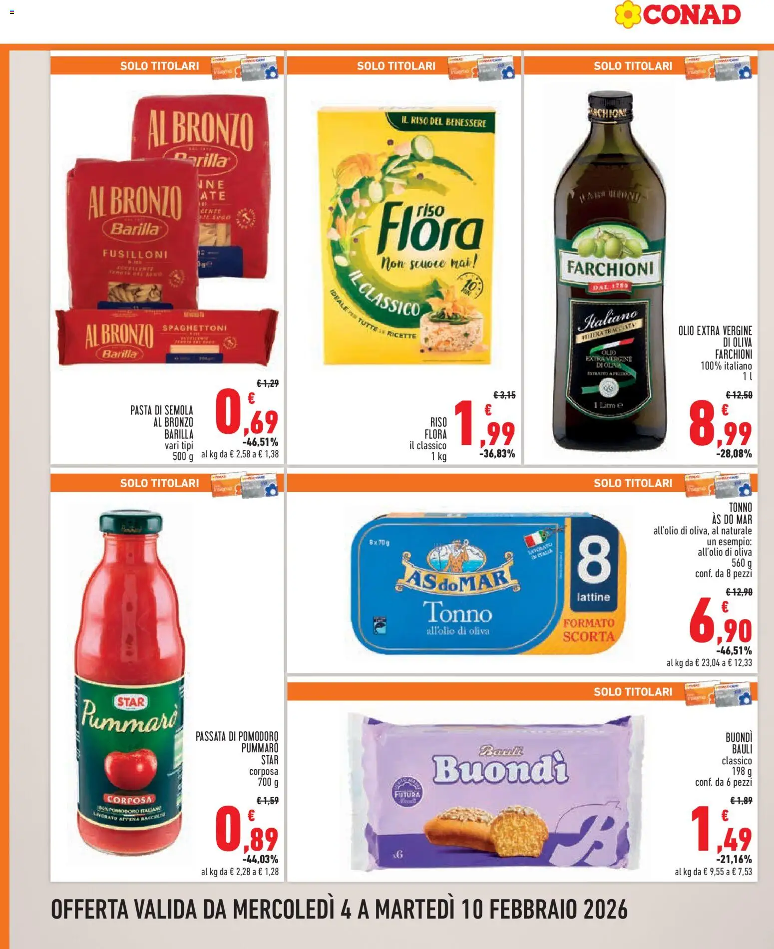 Volantino Conad del 04.02.2026 | Pagina: 6 | Prodotti: Riso, Pomodoro, Olio, Passata di pomodoro