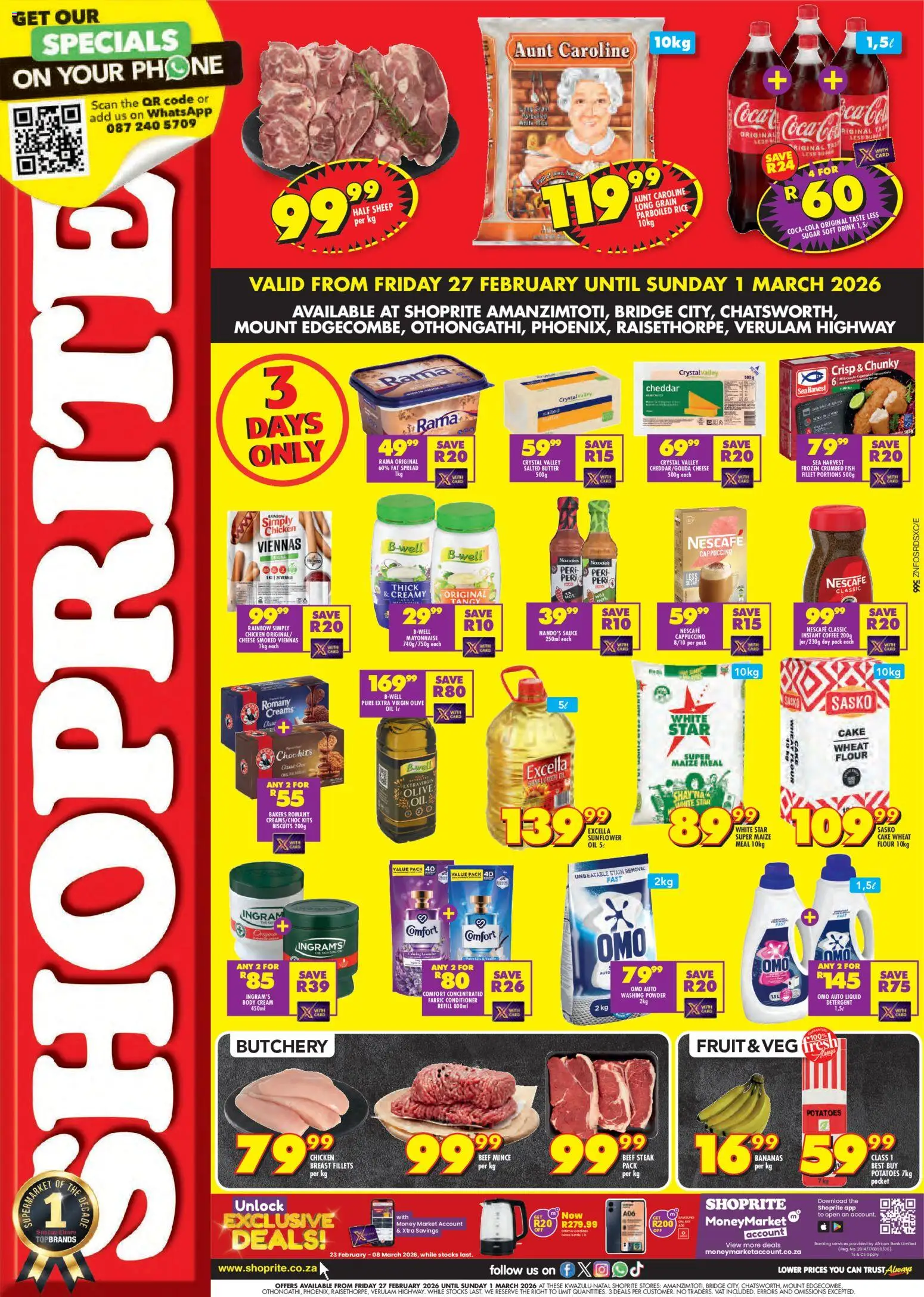 New Shoprite catalogue – valid from 27.02.2026 | Page: 1 | Products: Flour, Rice, Body cream, Fruit