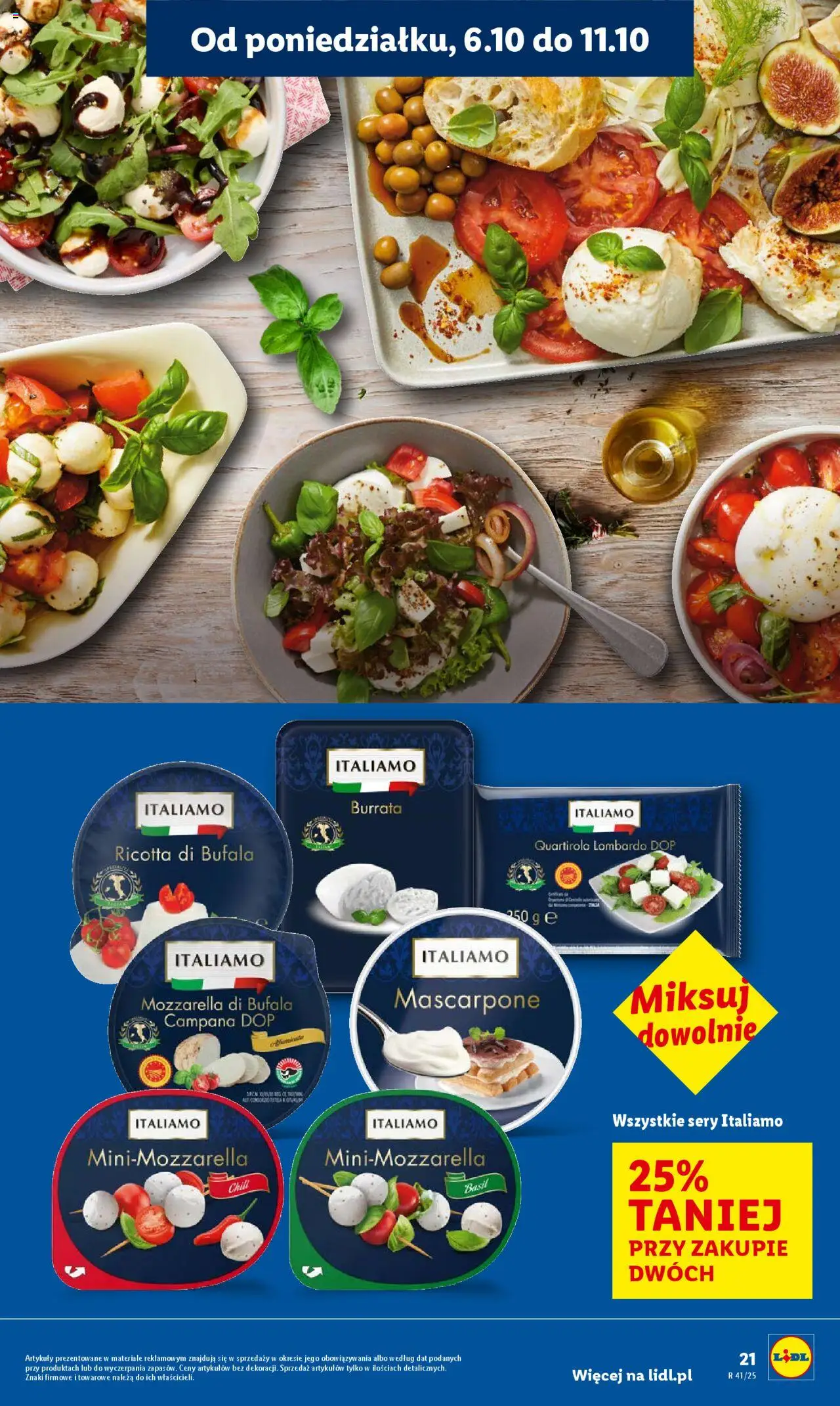 Lidl Gazetka od 06.10.2025 | Strona: 21 | Produkty: Mozzarella di bufala, Mascarpone, Sery, Mozzarella
