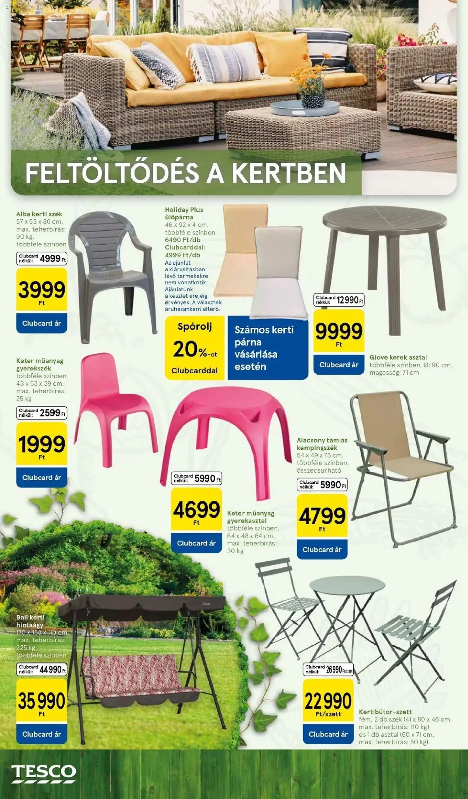 Tesco akciós ujság - amely érvényes a következő dátumtól: 08.04.2026 | Oldal: 2 | Termékek: Párna, Kerti szék, Asztal, Ülőpárna