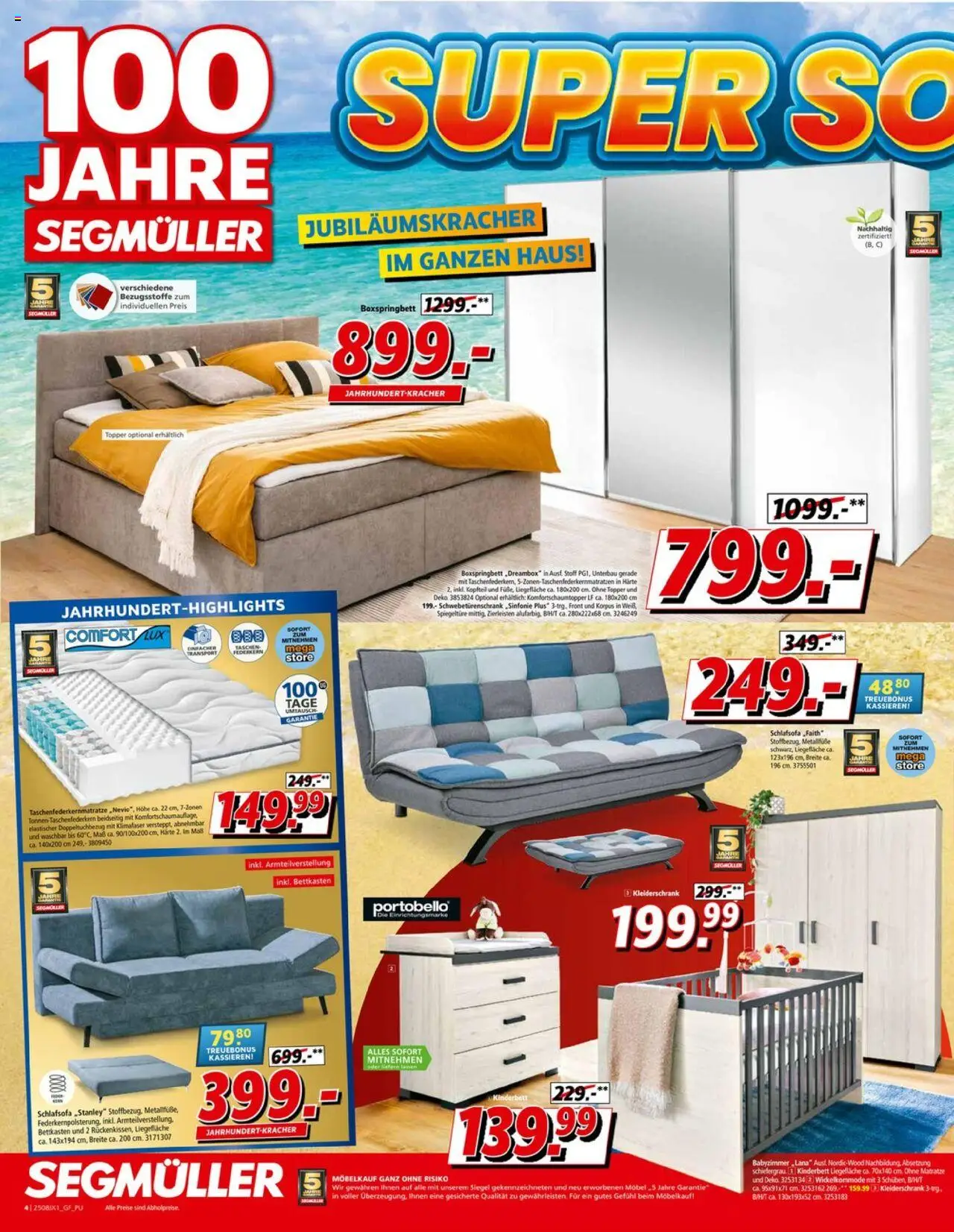 Segmüller Prospekt Sommer - gültig ab dem 25.07.2025 | Seite: 4 | Produkte: Schlafsofa, Kleiderschrank, Boxspringbett, Topper