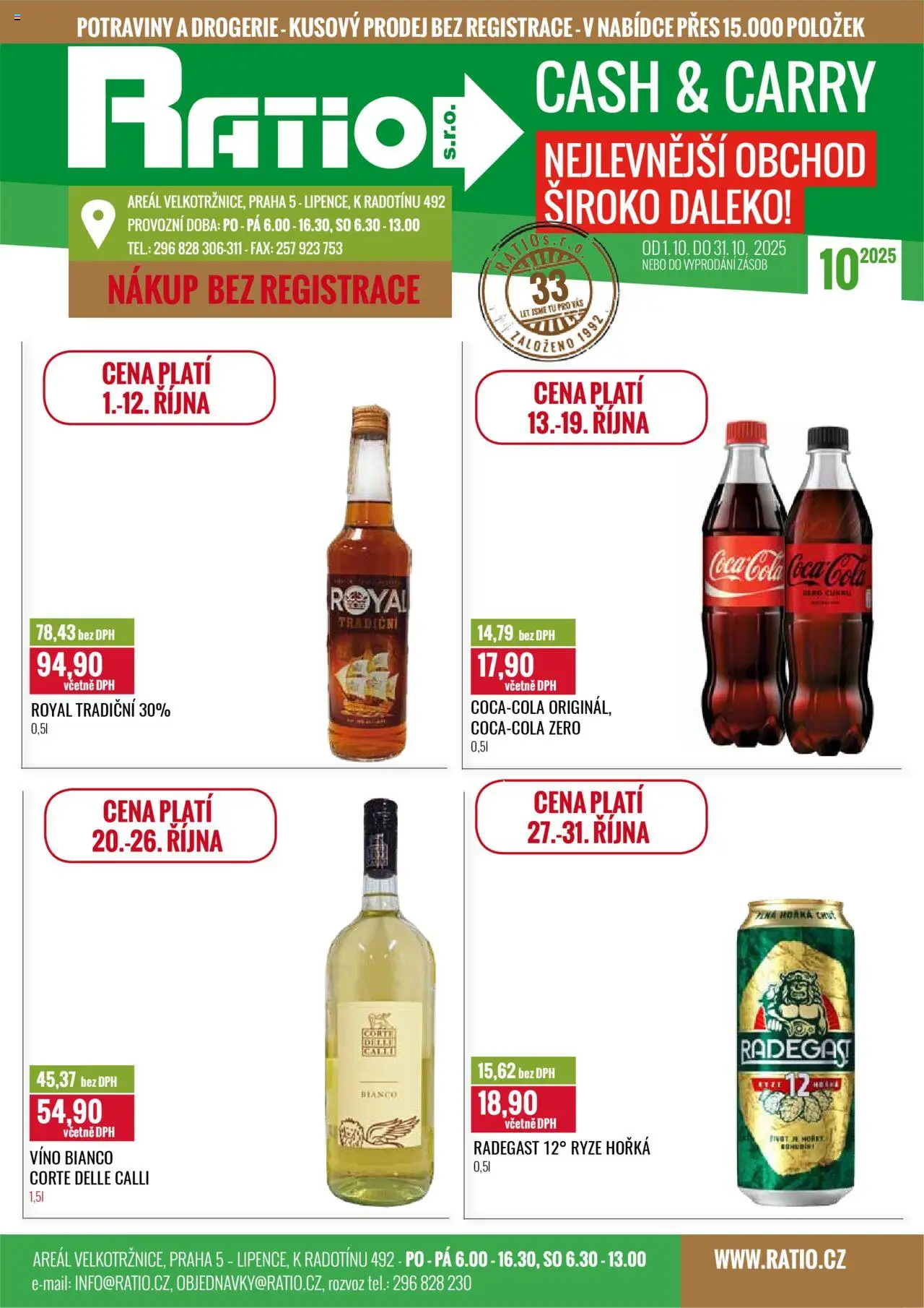 Ratio leták od 01.10.2025 | Strana: 1 | Produkty: Coca cola, Radegast, Potraviny, Drogerie