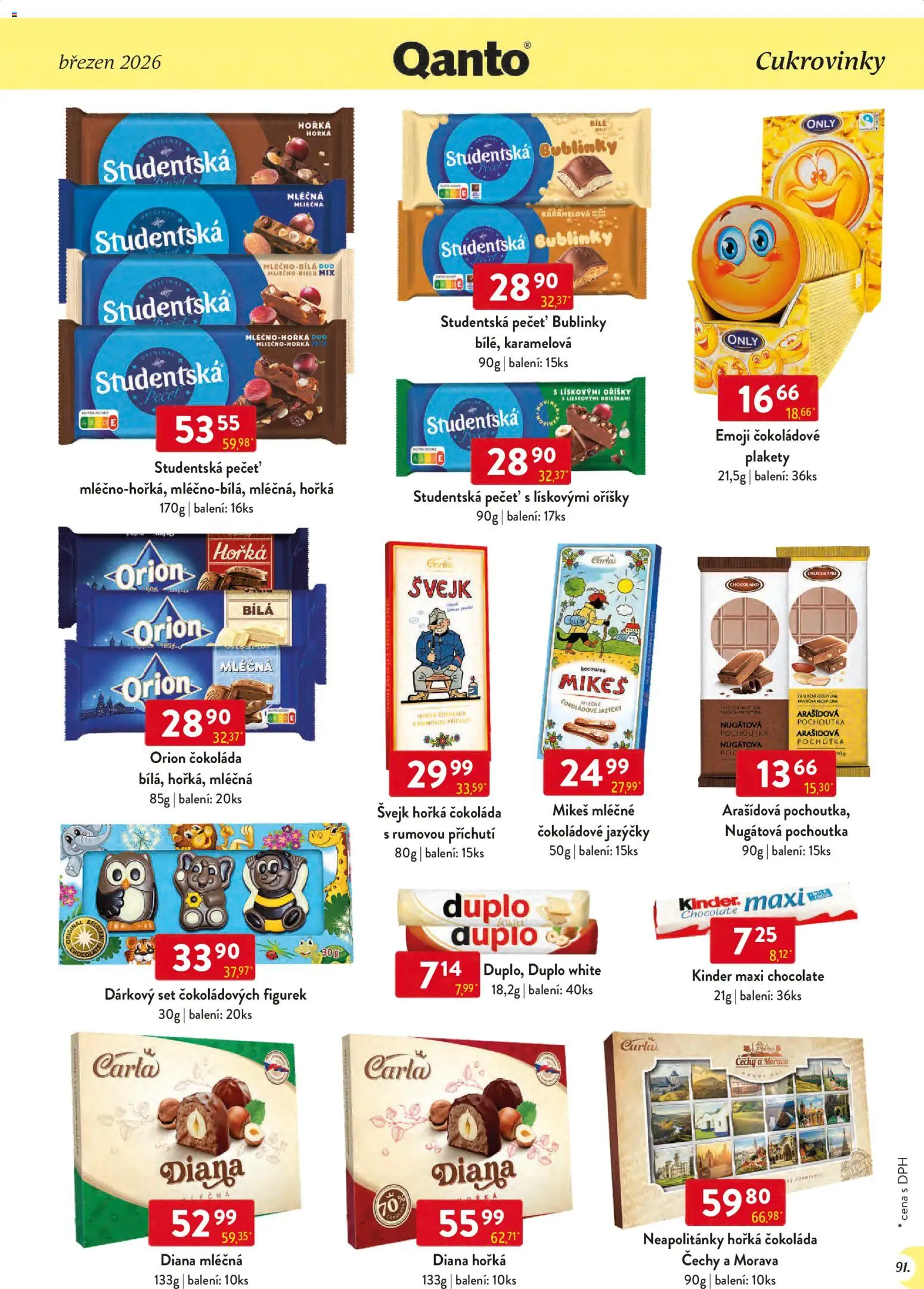 Astur & Qanto leták - Velkoobchod 03/2026 od 01.03.2026 | Strana: 91 | Produkty: Čokoláda, Studentská pečeť, Horká čokoláda, Kinder